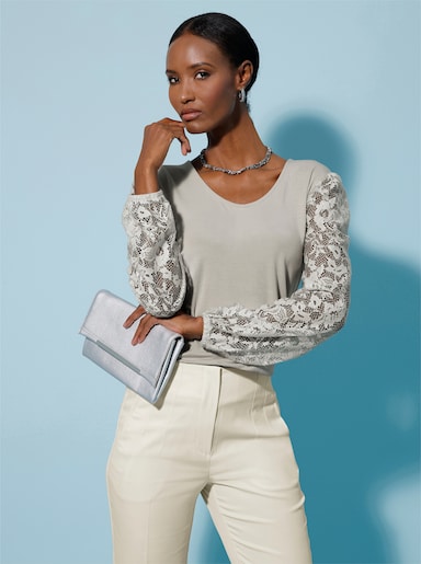 Spitzenshirt mit Lyocell - hellgrau