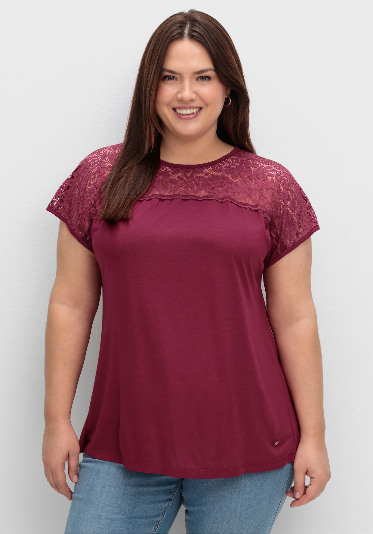 sheego Kanten shirt - bessenrood