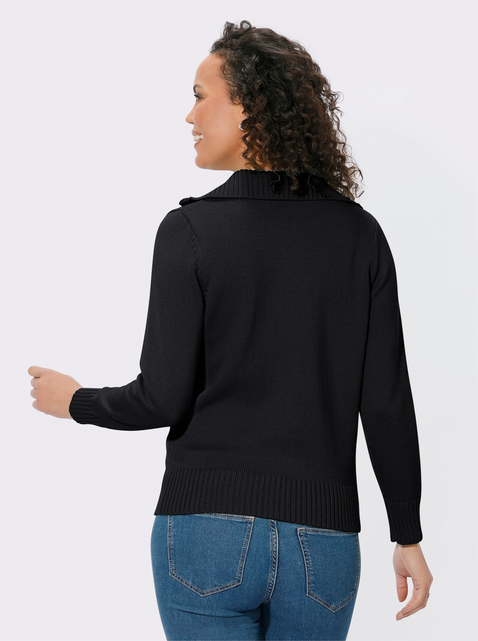 Troyer mit breiten Rippabschlüssen - schwarz