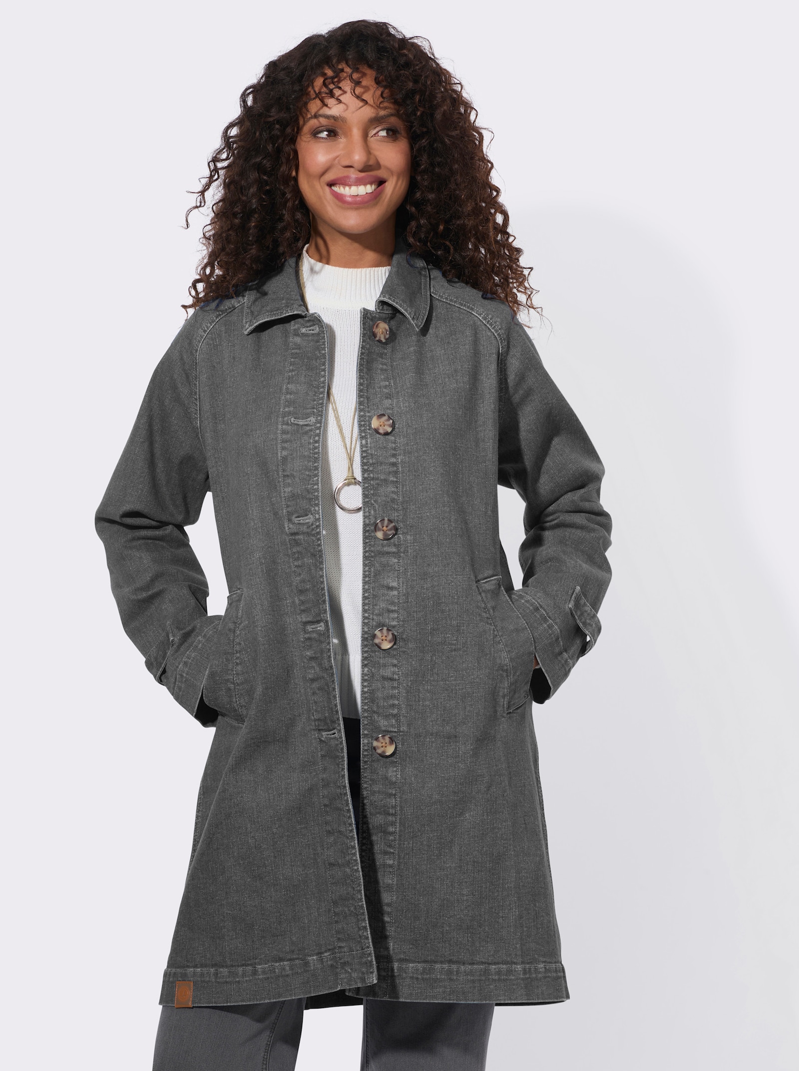Kurzmantel aus weichem Denim - stone-grey-denim
