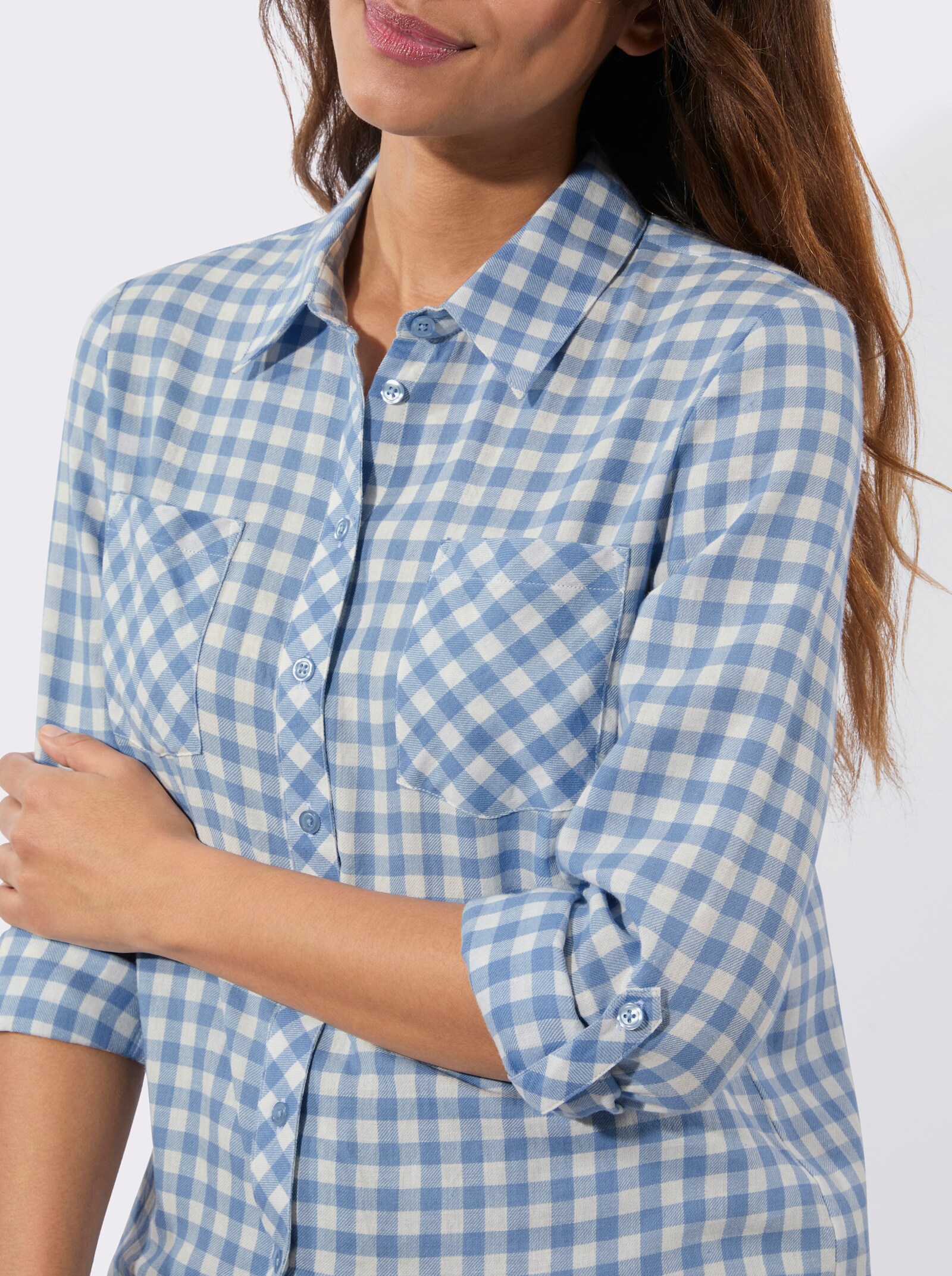 Flanellbluse im Karo-Dessin - bleu-ecru-kariert
