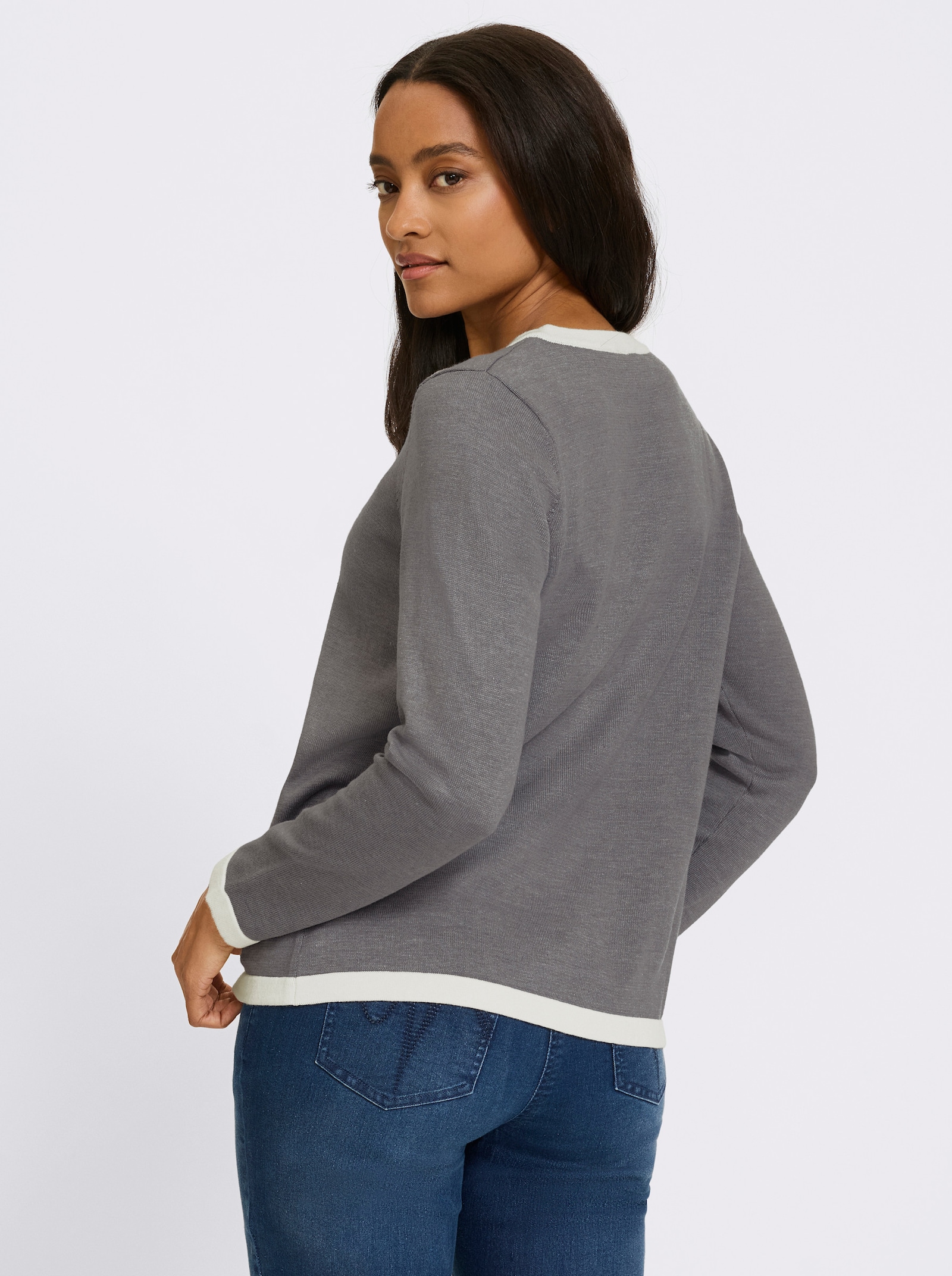 heine Fijn gebreid vest met ritssluiting - grijs gemêleerd