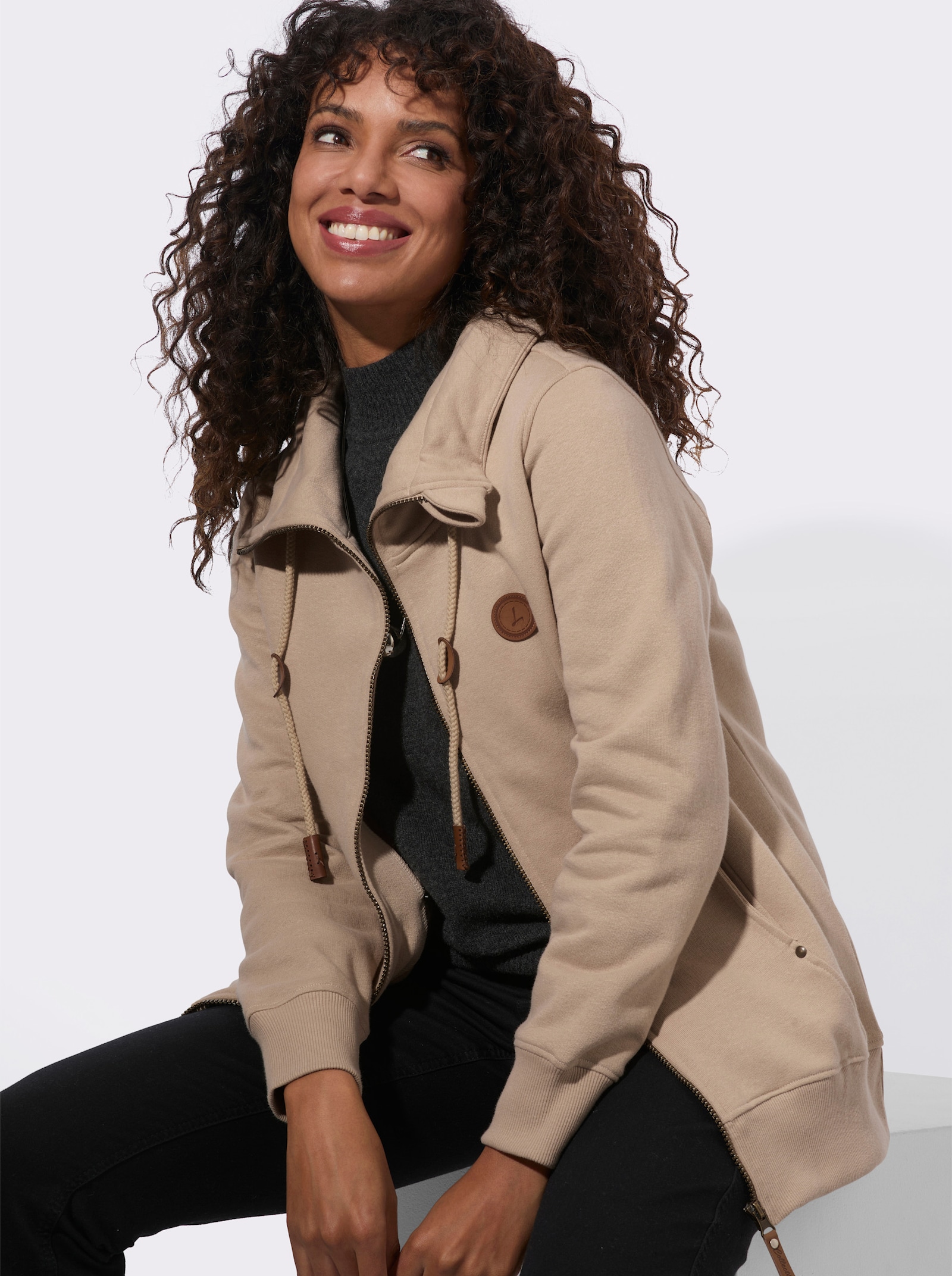  Shirtjacke mit Reißverschluss - beige