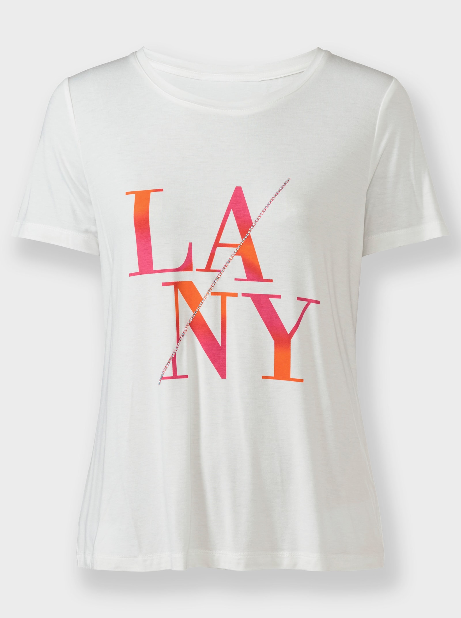 heine Rundhalsshirt Schriftzug mit Ziersteinchen - weiß