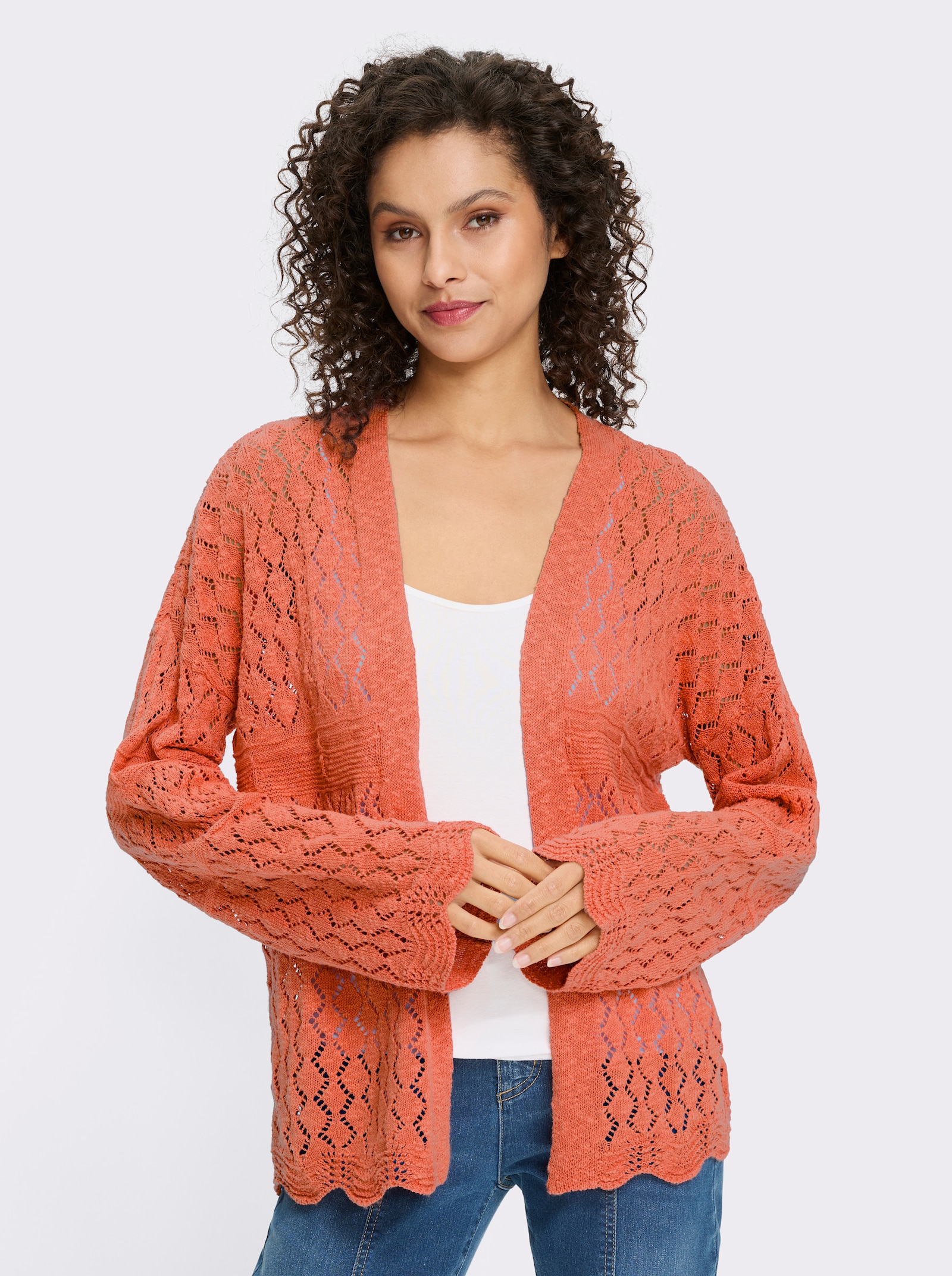 heine Ajourstrickjacke - papaya