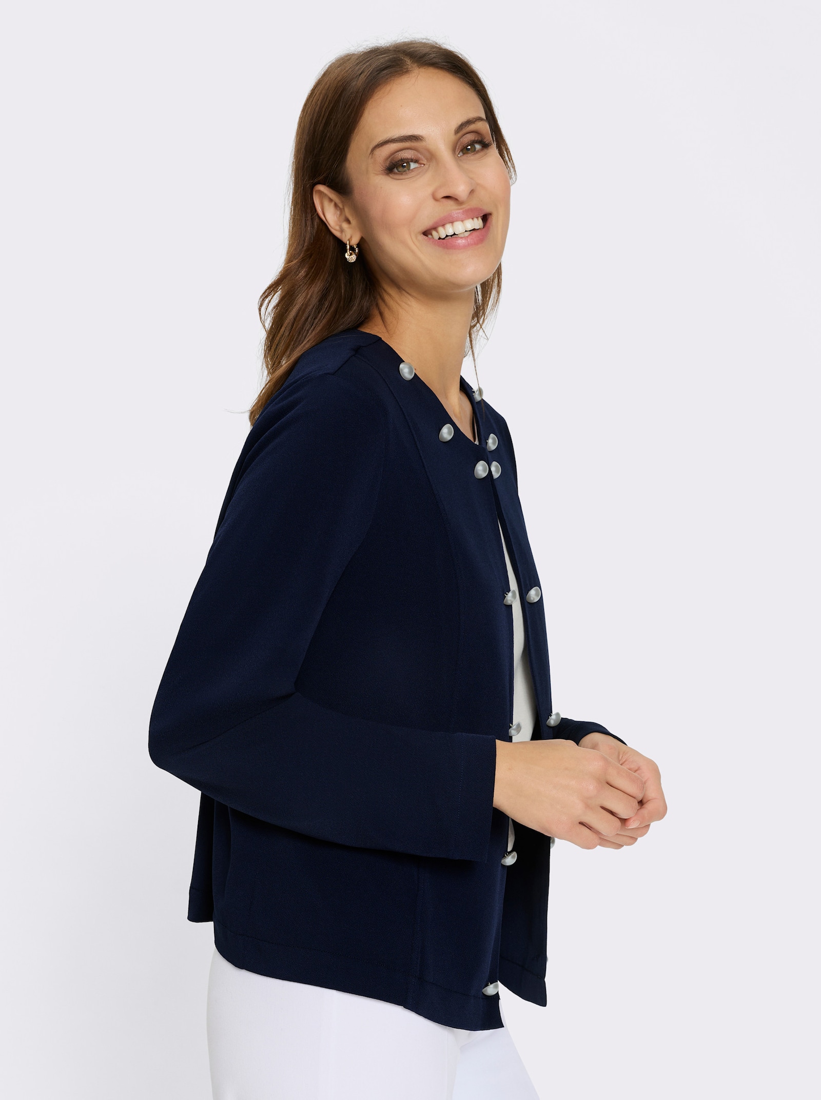 Jerseyblazer mit Zierperlen - marine