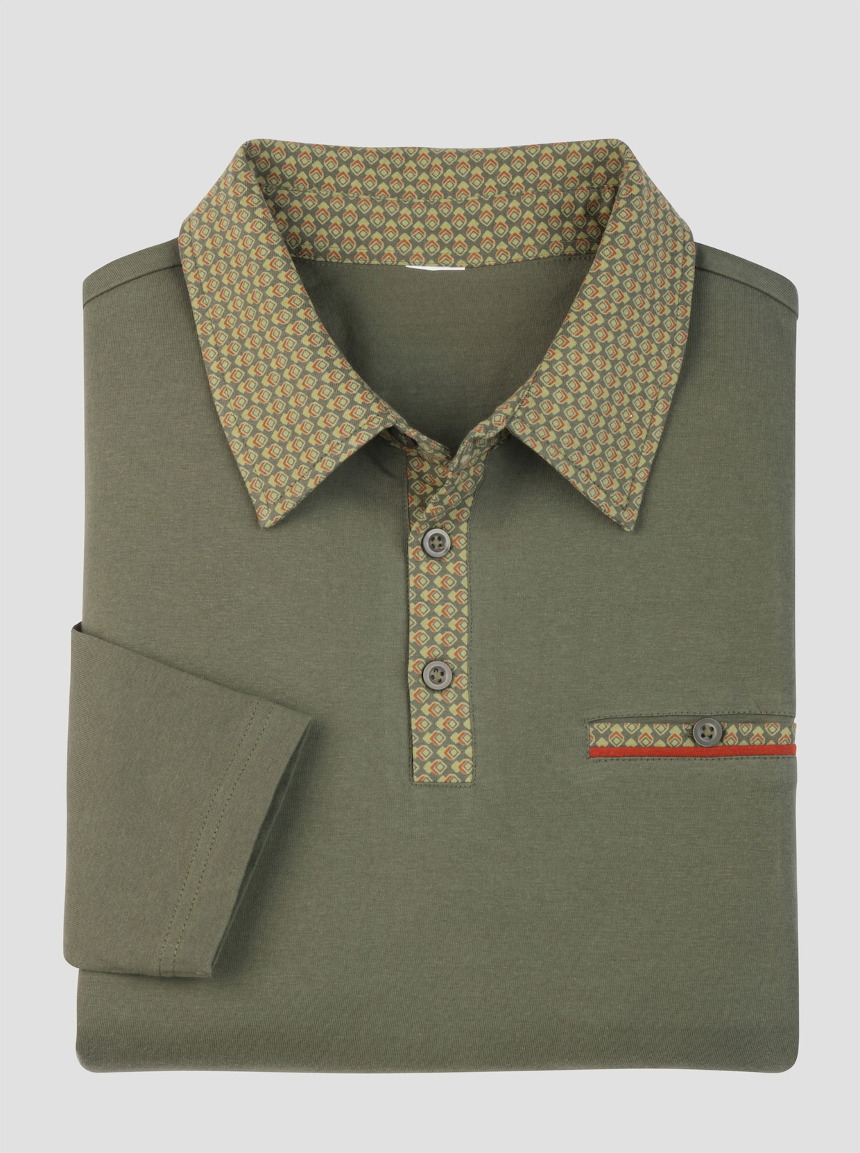 Langarm-Poloshirt - khaki