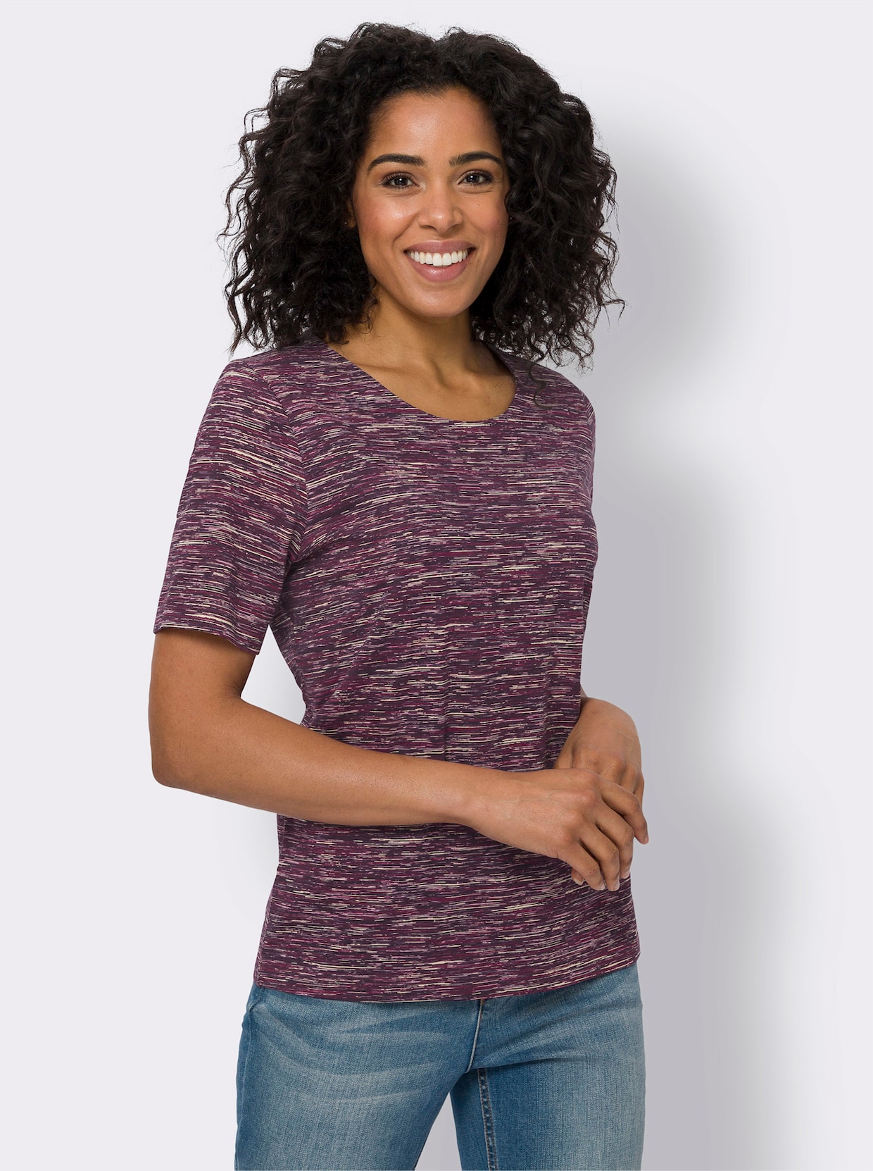 Shirt met ronde hals - malve/druif bedrukt