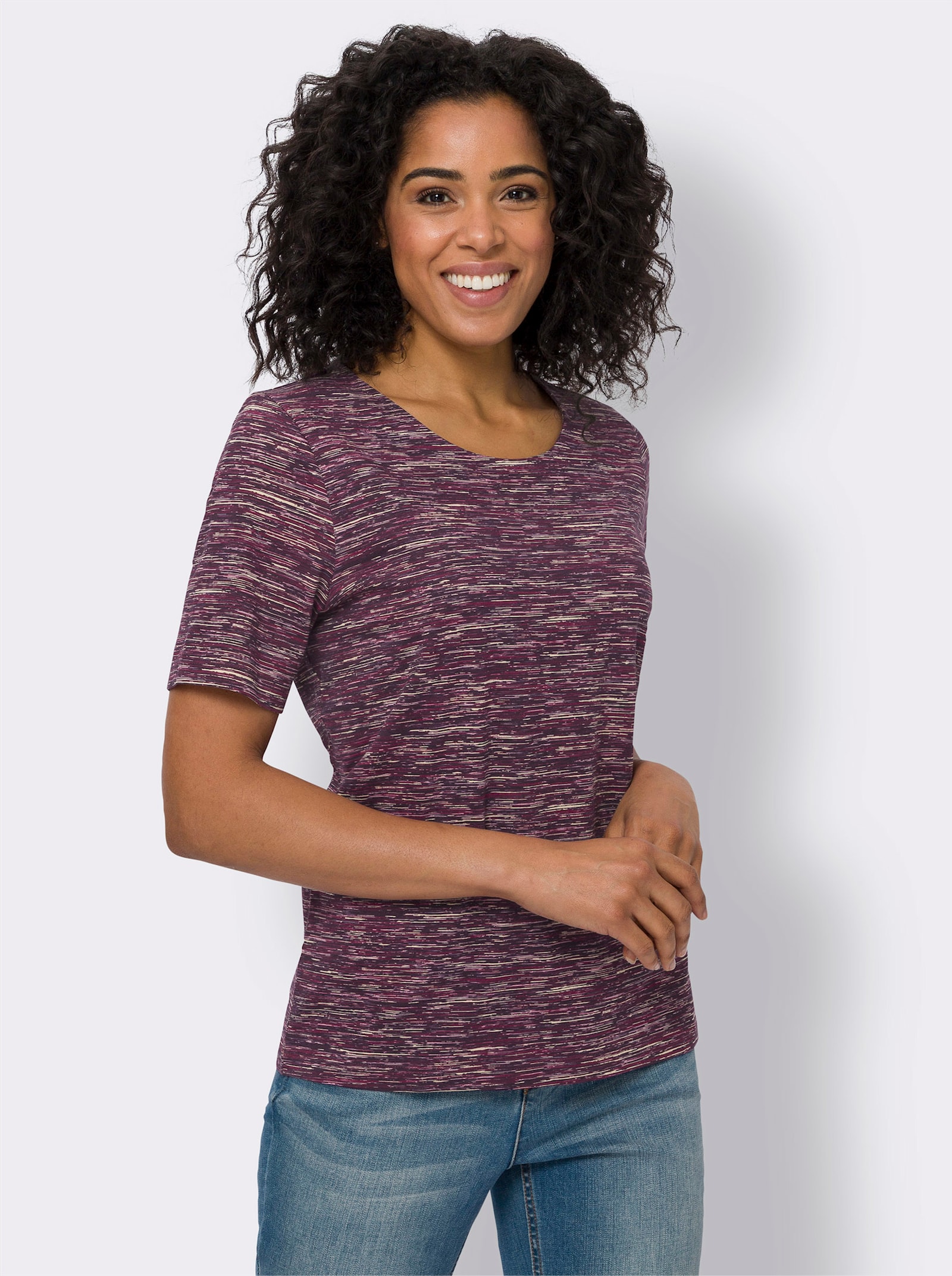 Shirt met ronde hals van puur katoen - malve/druif bedrukt