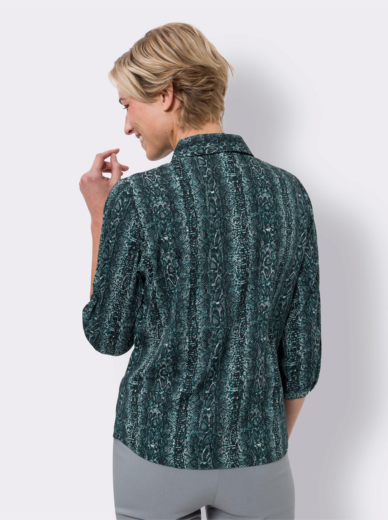 Druckbluse - petrol-mint-bedruckt