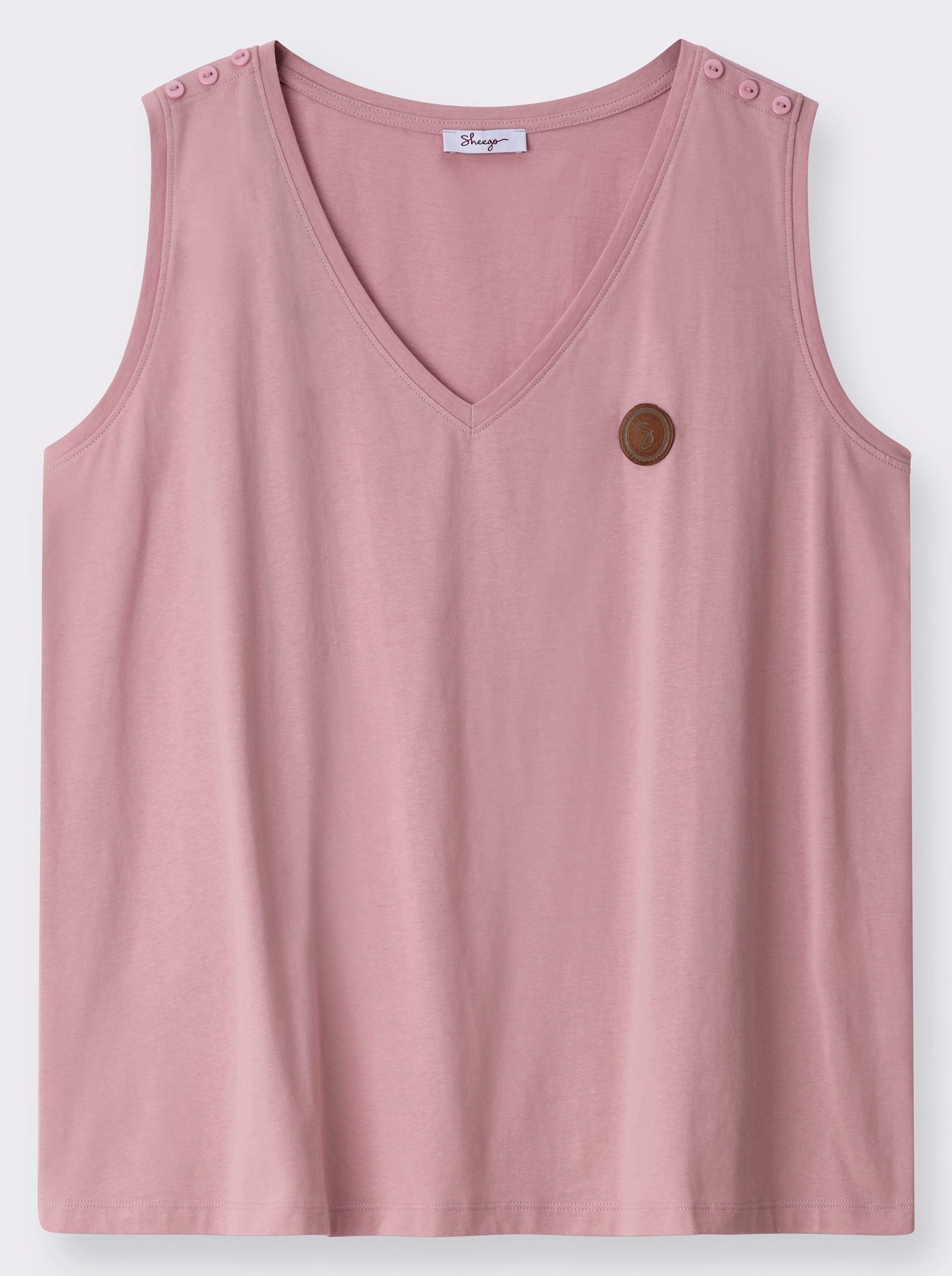 sheego Shirttop mit Lederimitat-Applikation vorn - hortensie