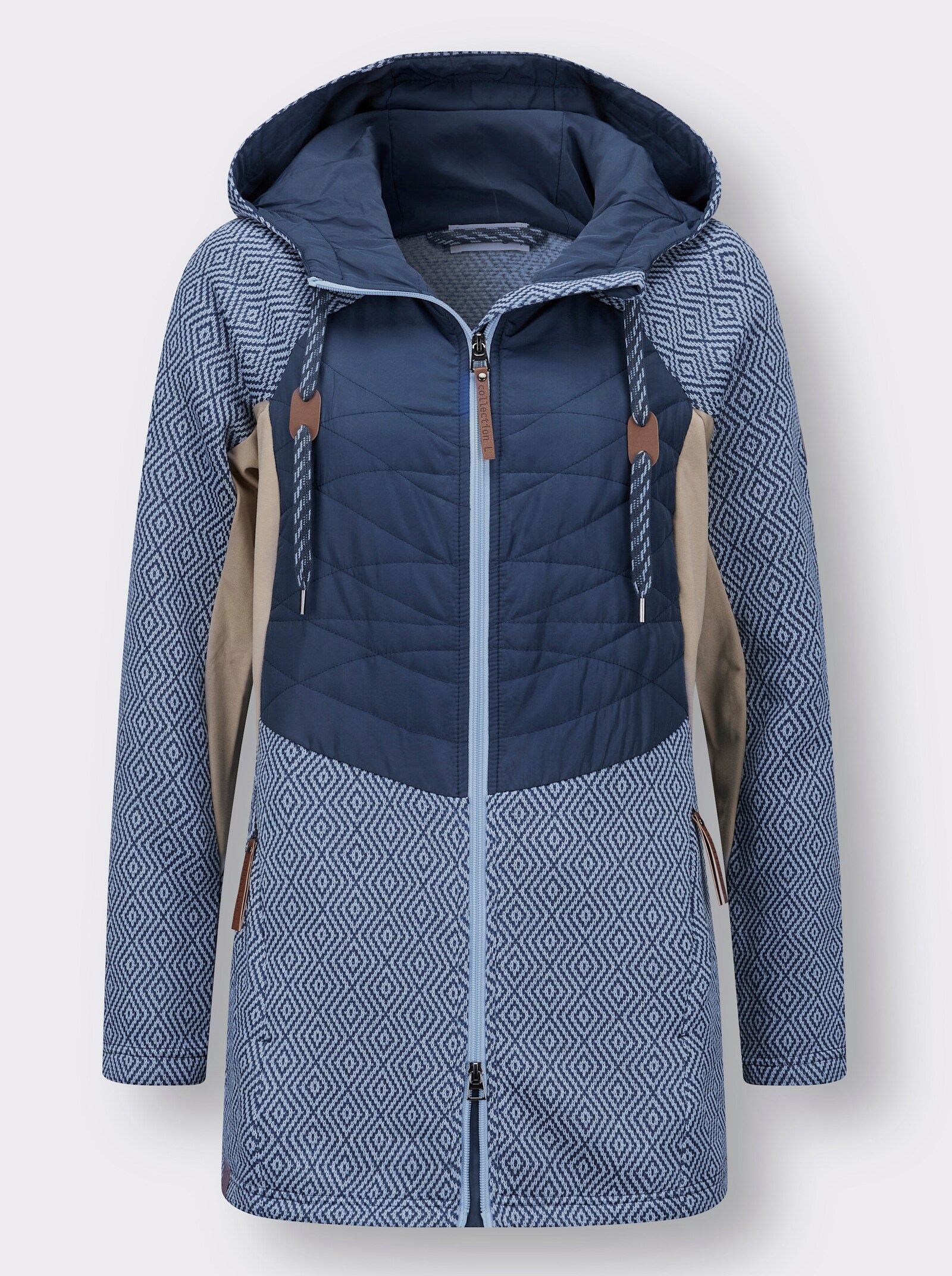 Strickfleece-Jacke in Longform - bleu-jeansblau-gemustert