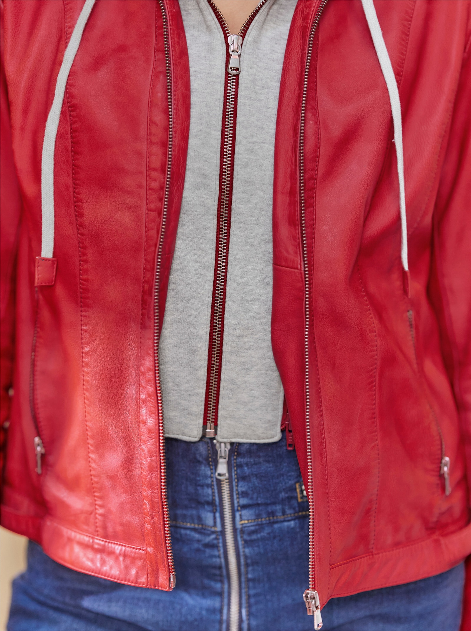 heine Veste en cuir avec empiècement sweat amovible - rouge