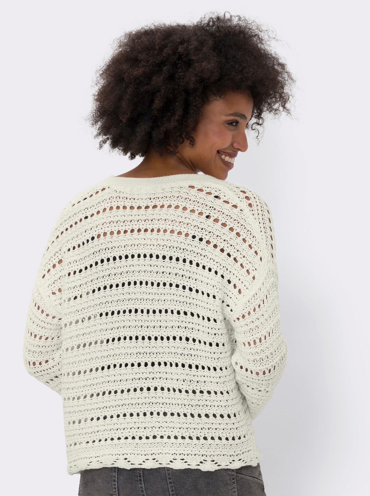 heine Veste en tricot ajouré - écru