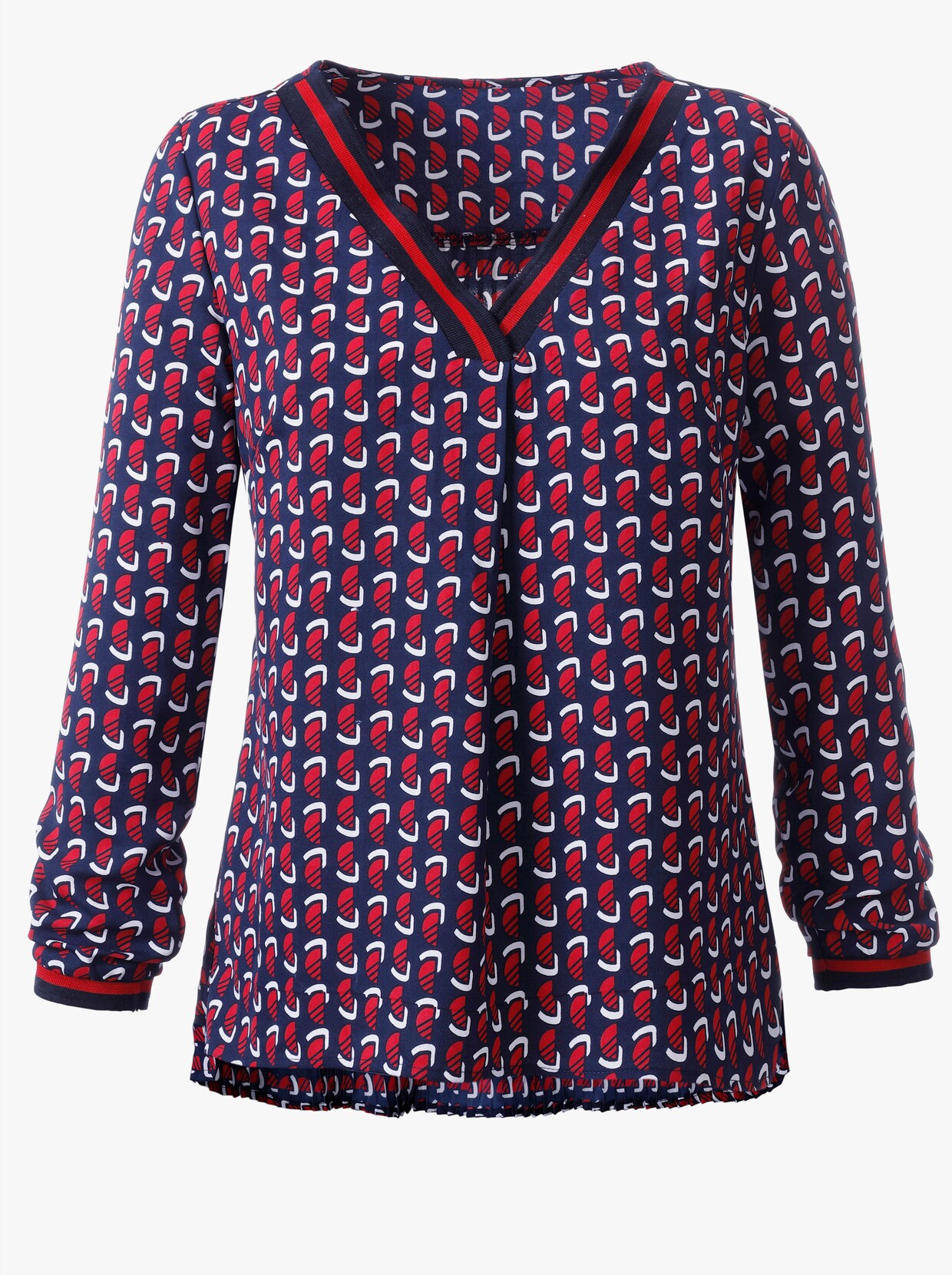 Comfortabele blouse - rood/marine geprint