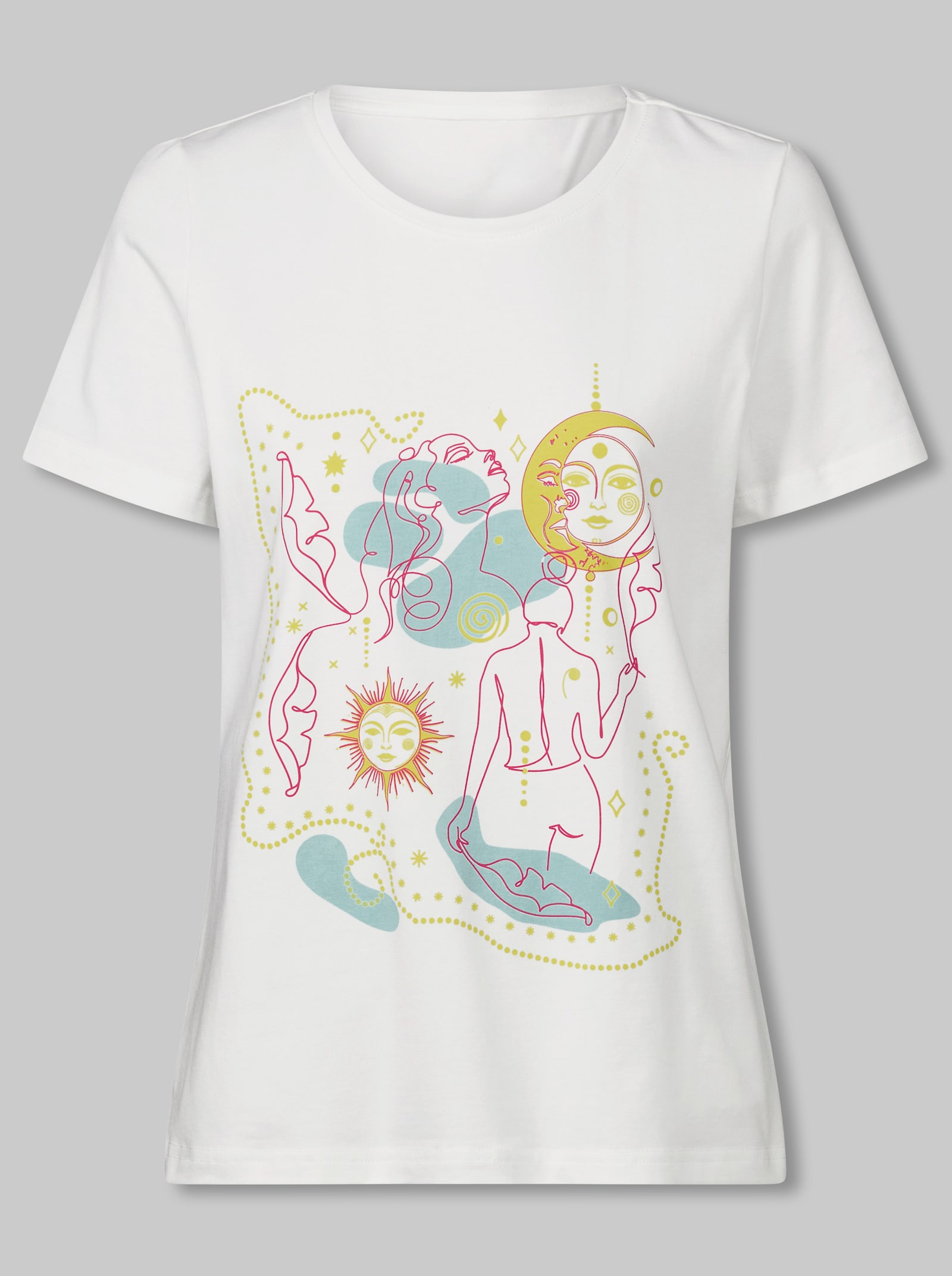 heine Shirt mit Rundhals-Ausschnitt - ecru-mint-bedruckt