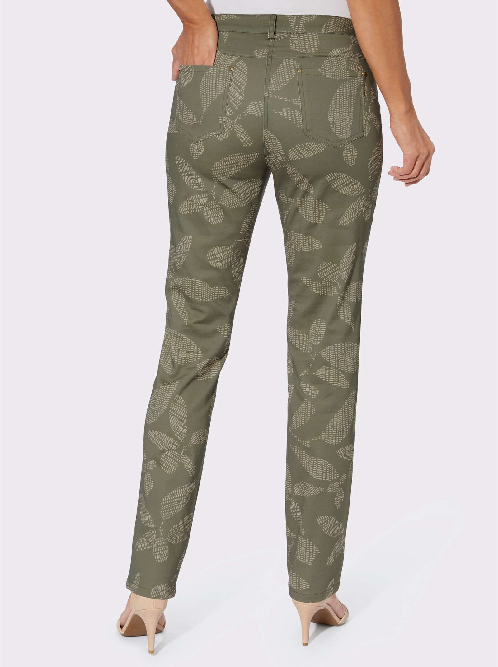 Druckhose in Baumwoll-Satin - khaki-sand-bedruckt