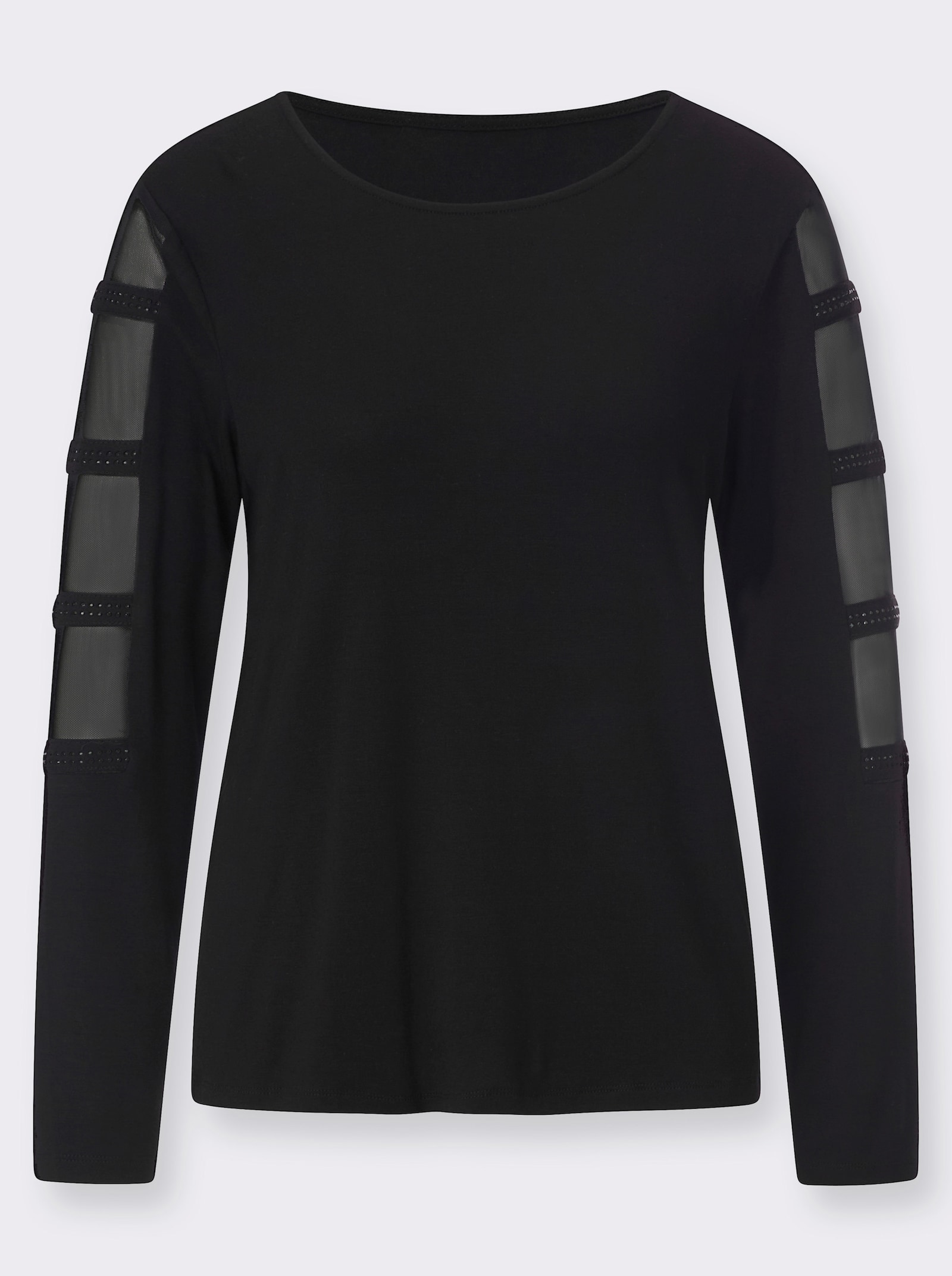 Langarmshirt mit verzierten Partien aus Mesh - schwarz