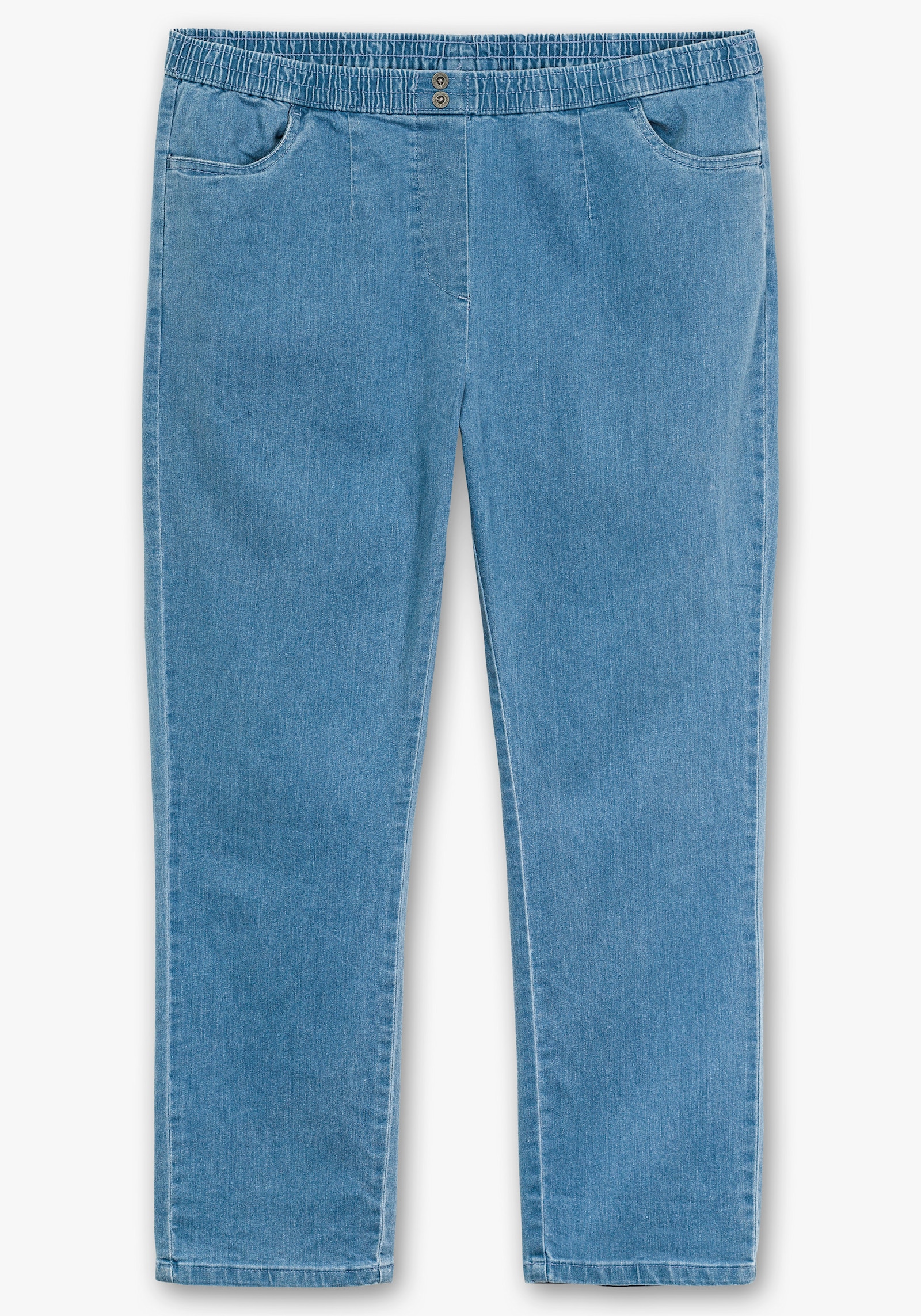 Schlupfjeans mit imitierter Reißverschluss-Blende - blue-bleached