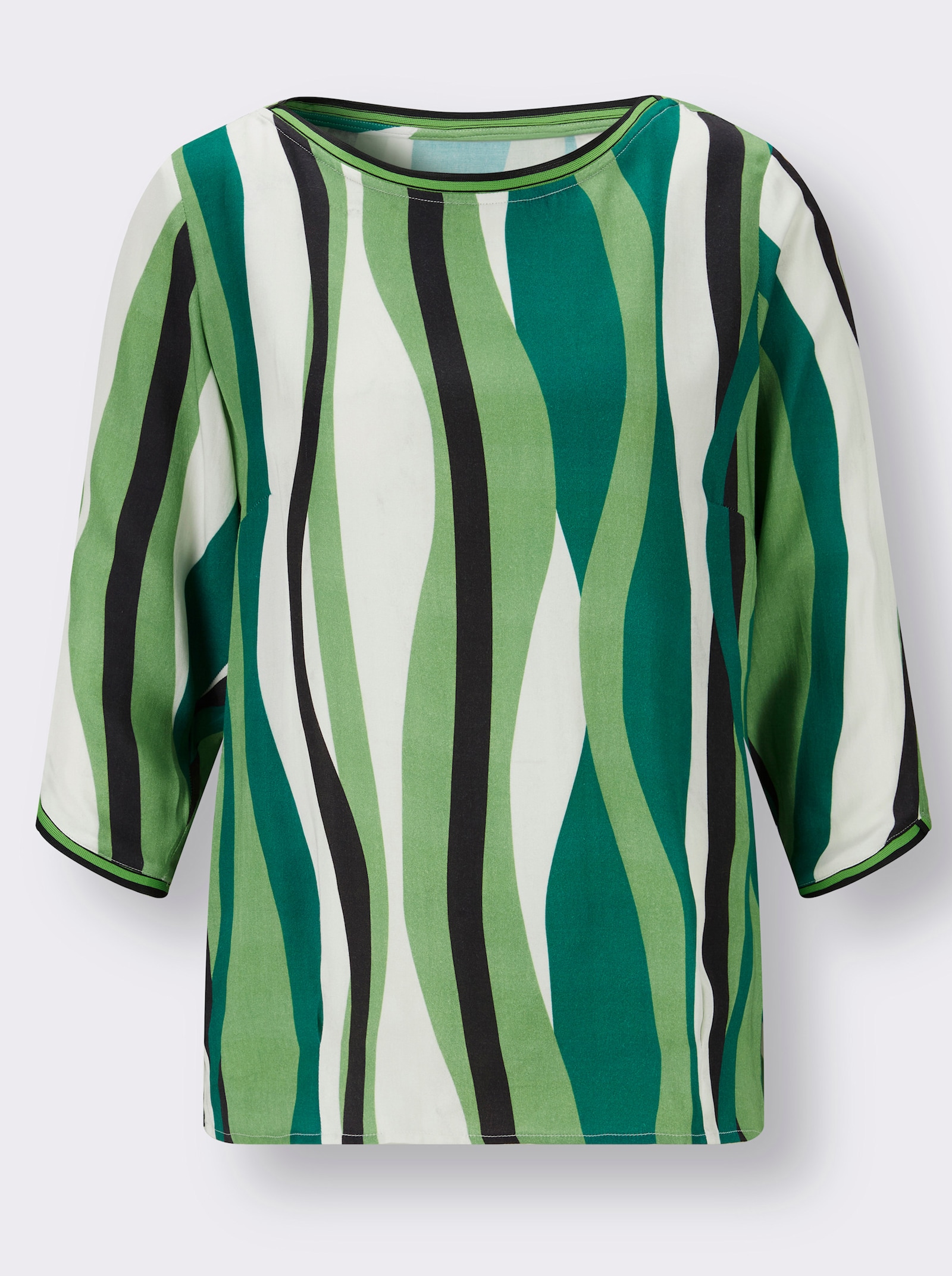 Schlupfbluse mit Strickbündchen - ecru-apfel-gemustert