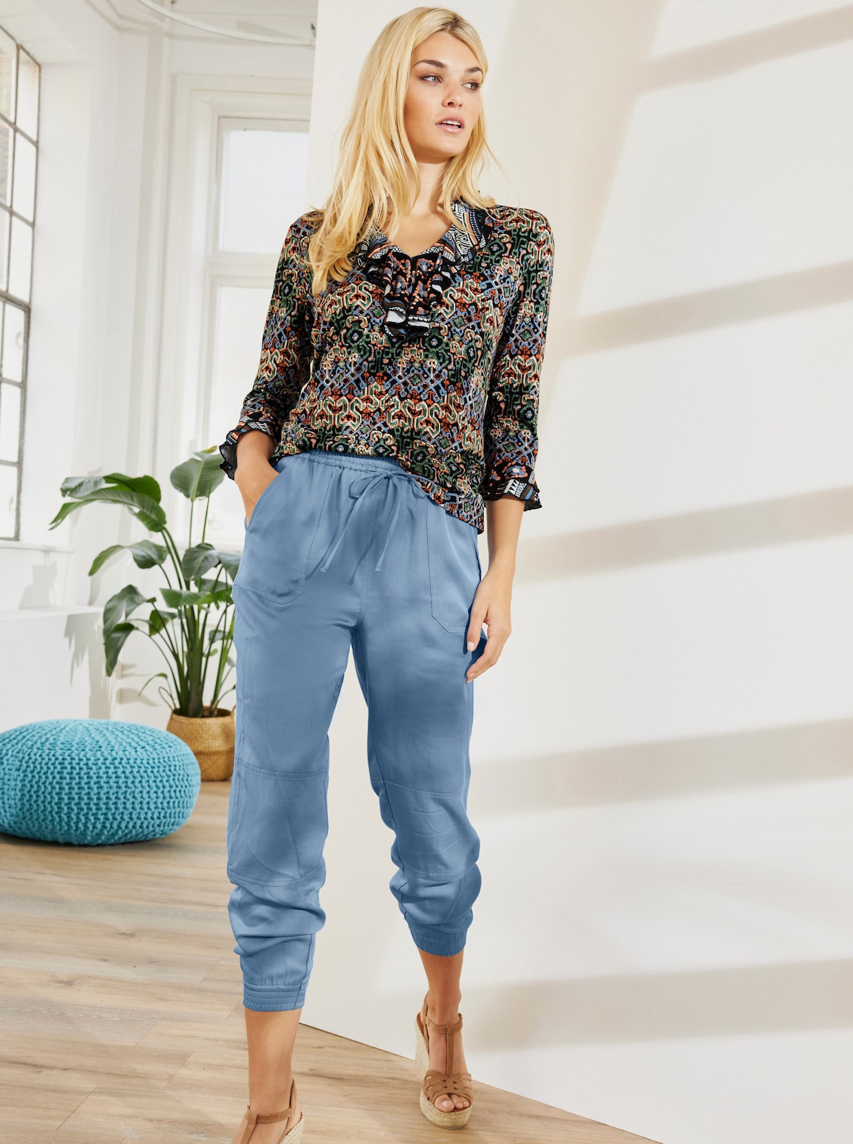 heine Druck-Shirt - moos-mittelblau-bedruckt