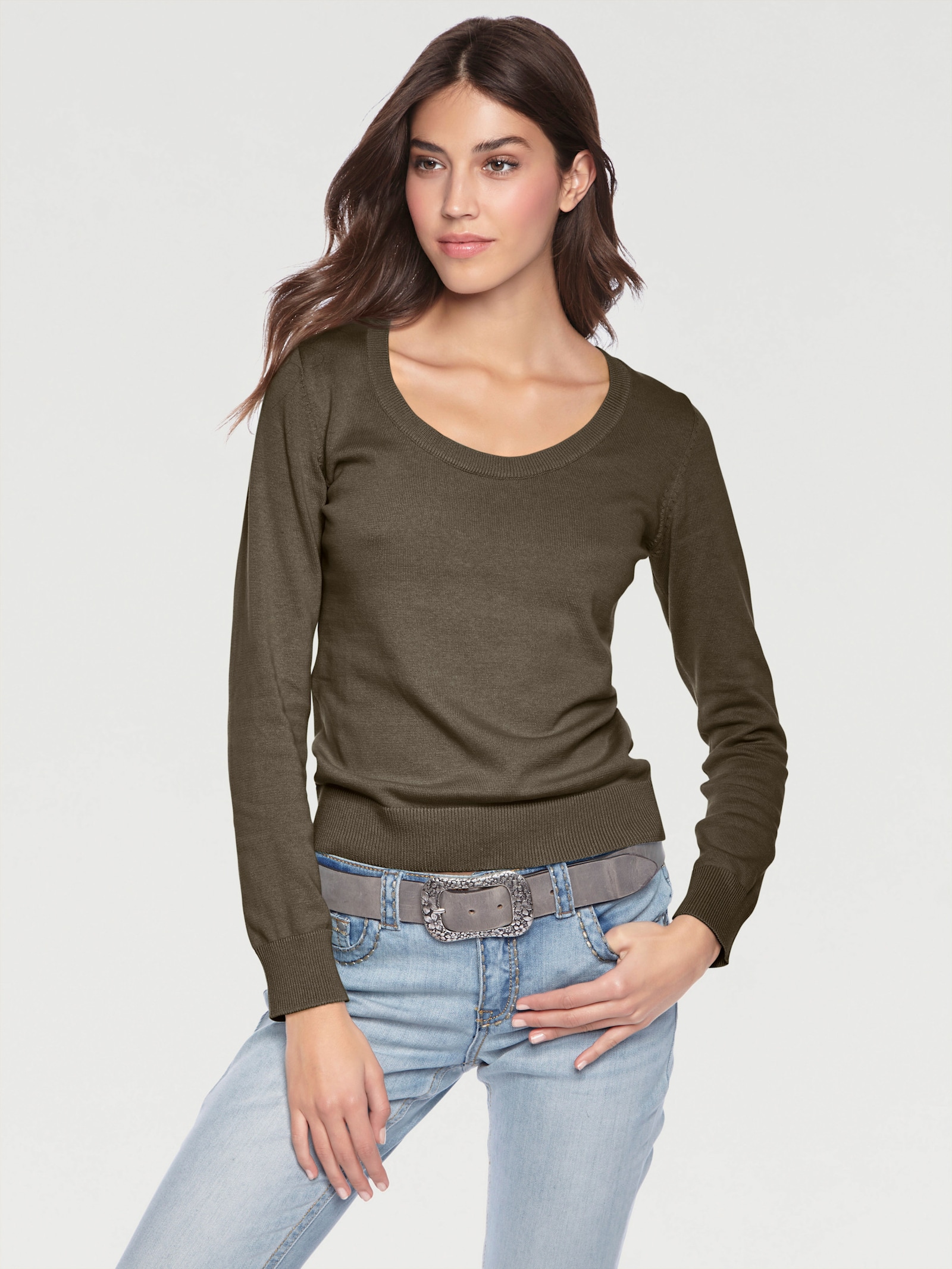 heine Rundhalspullover aus Feinstrick - oliv