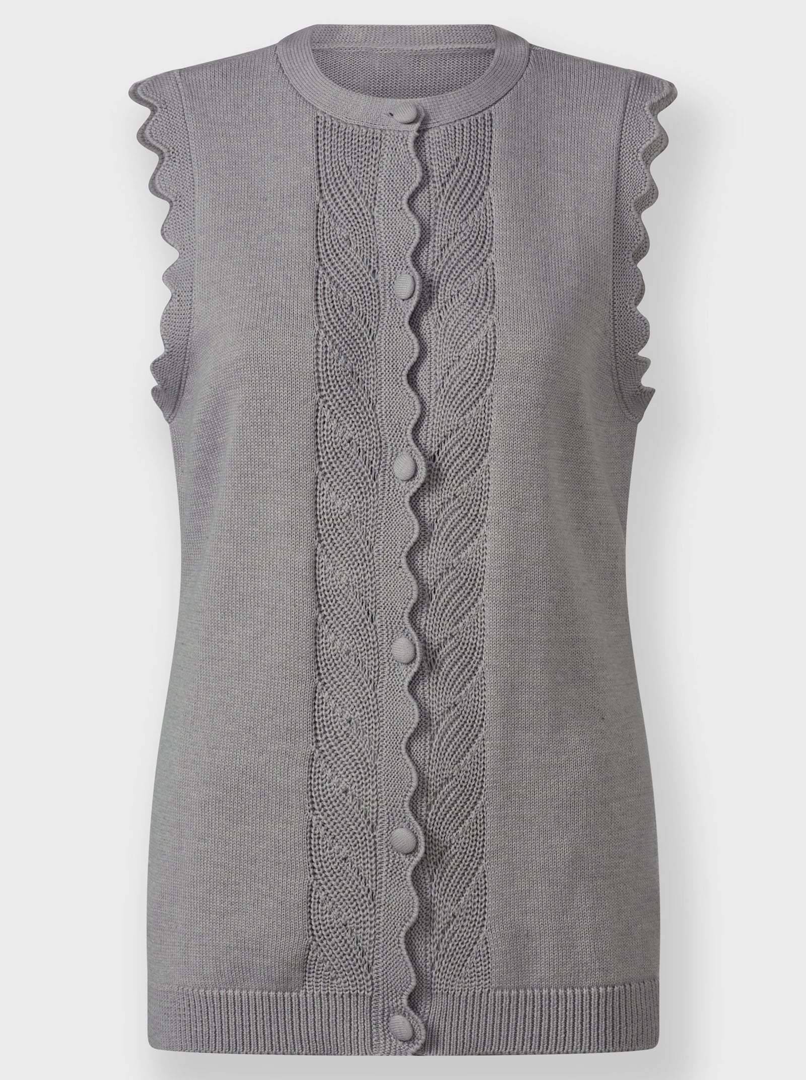 Mouwloos vest met gebreide knopen - steengrijs/gemêleerd