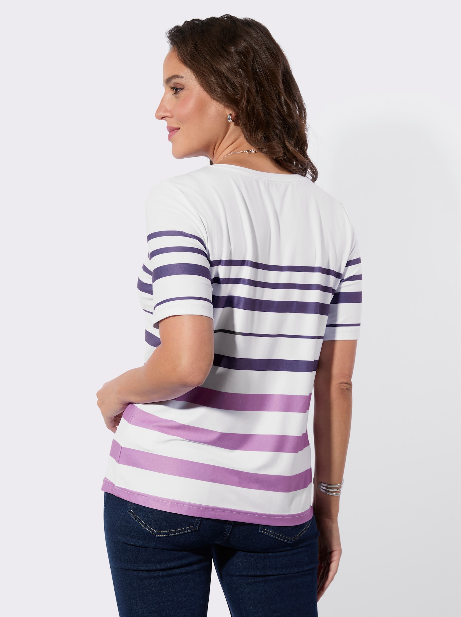 Ringelshirt mit recyceltem Polyester - orchidee-weiß-geringelt