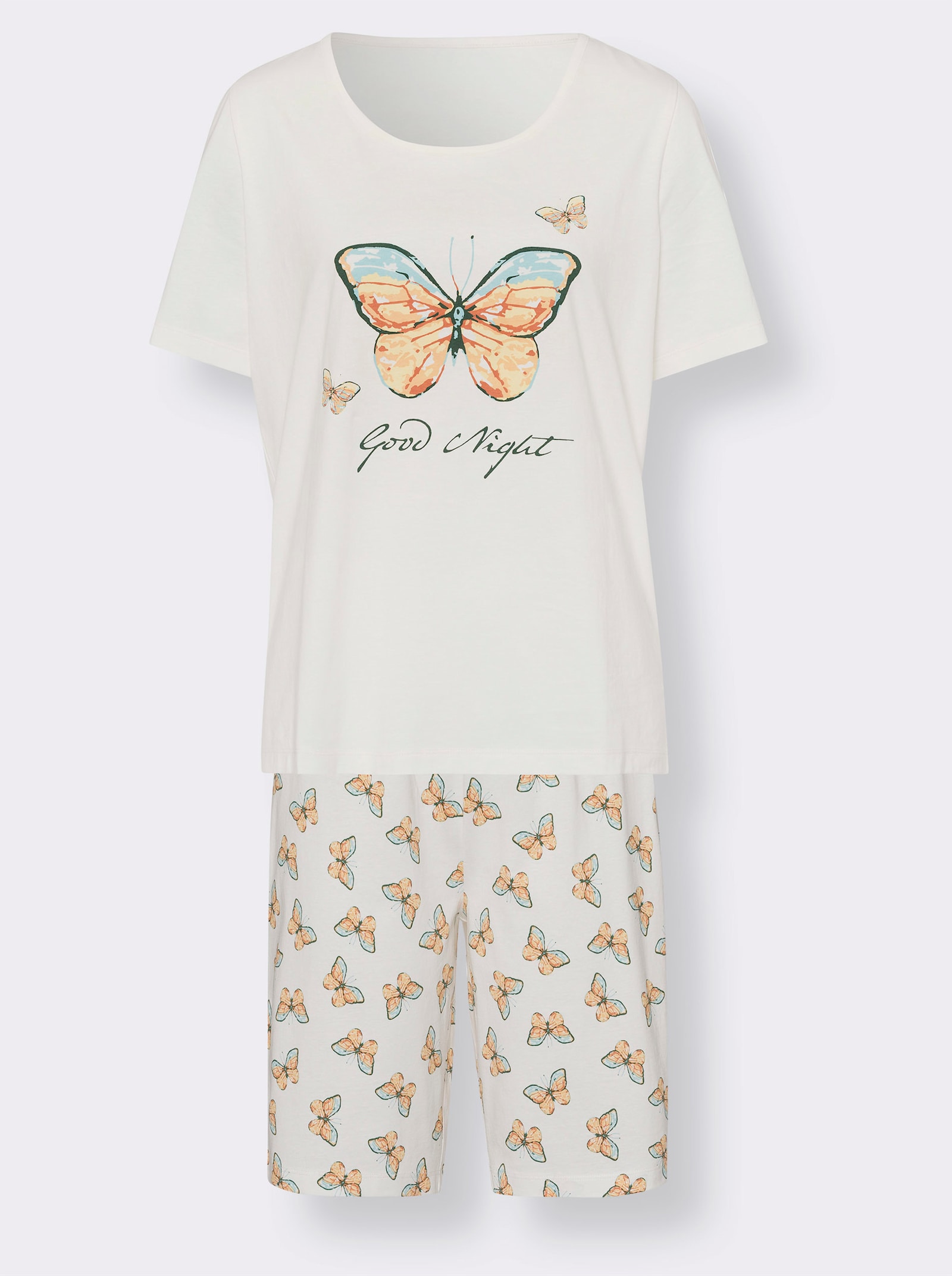 Kortärmad pyjamas med fjärilar - gräddvit, tryckt