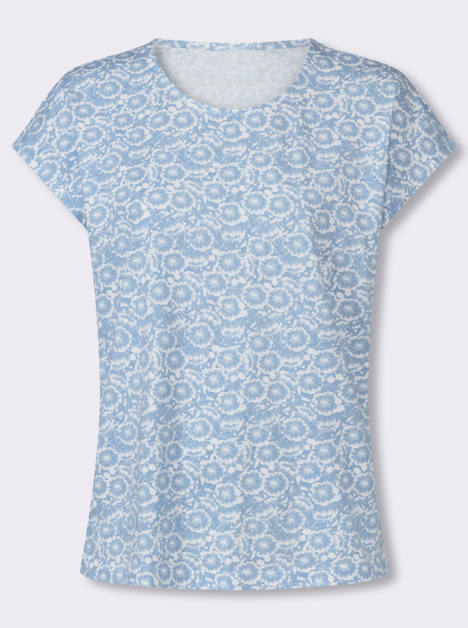 Kurzarmshirt mit Blumen-Druck - eisblau-ecru-bedruckt