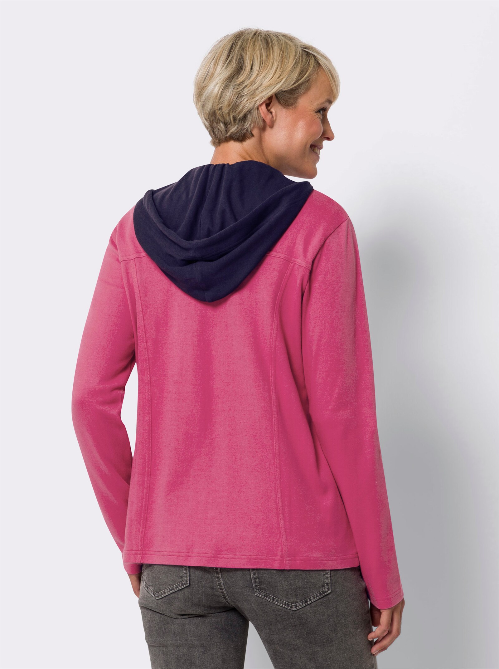Sweatjack met vaste capuchon - fuchsia/marine