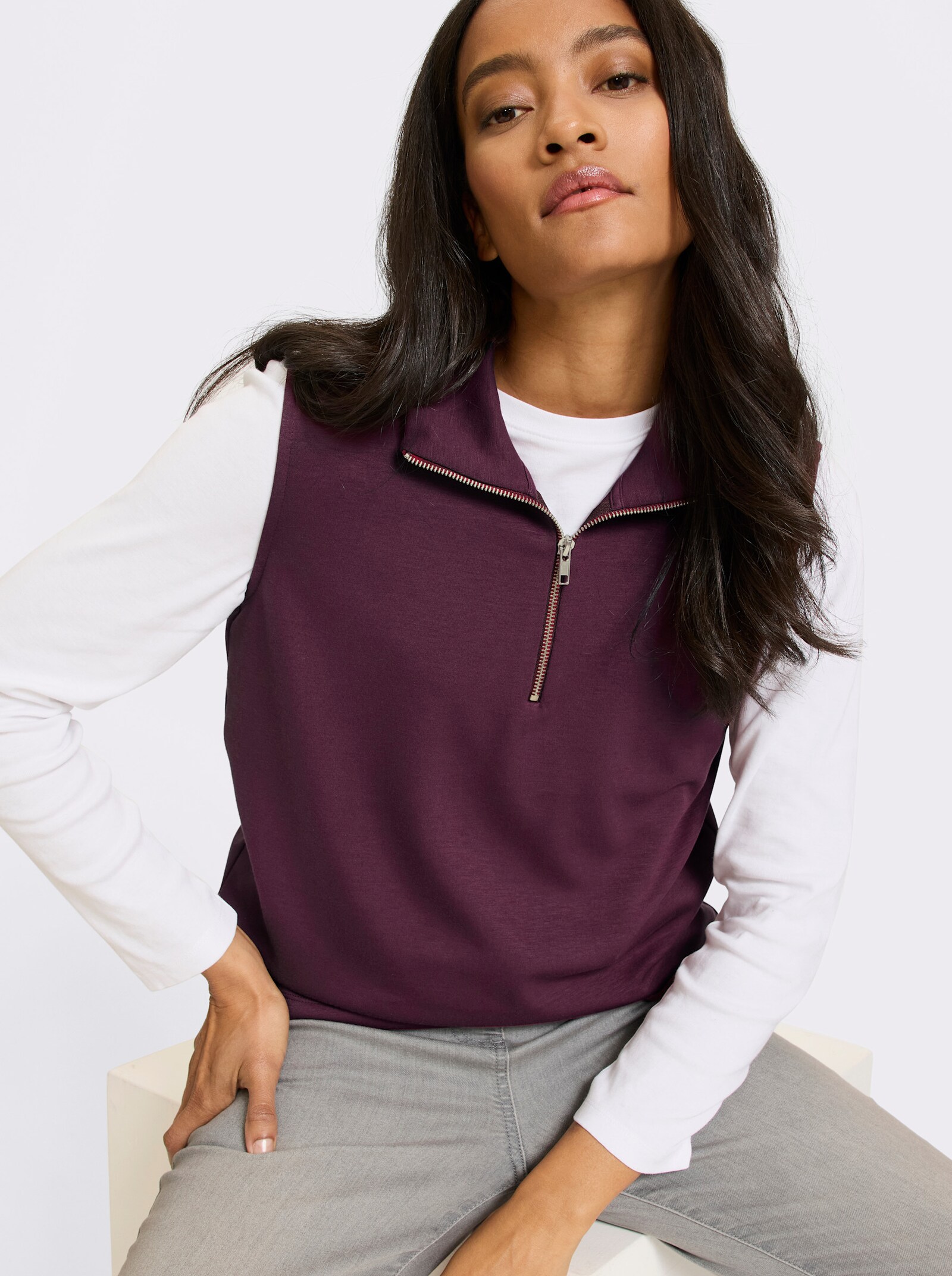 heine Shirt mit Reißverschluss - burgund