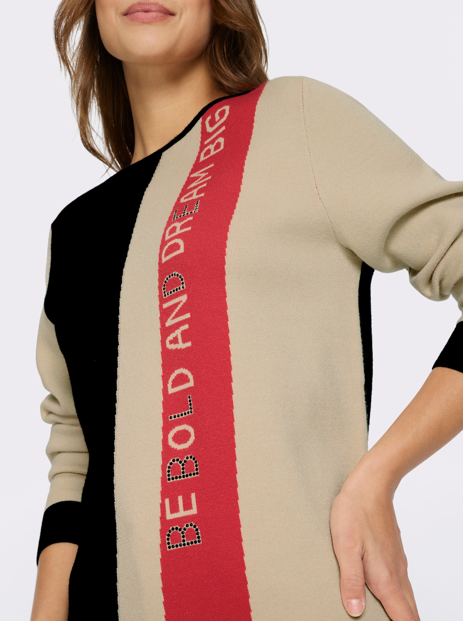 Pull à manches longues avec dos uni - noir-sable à motifs