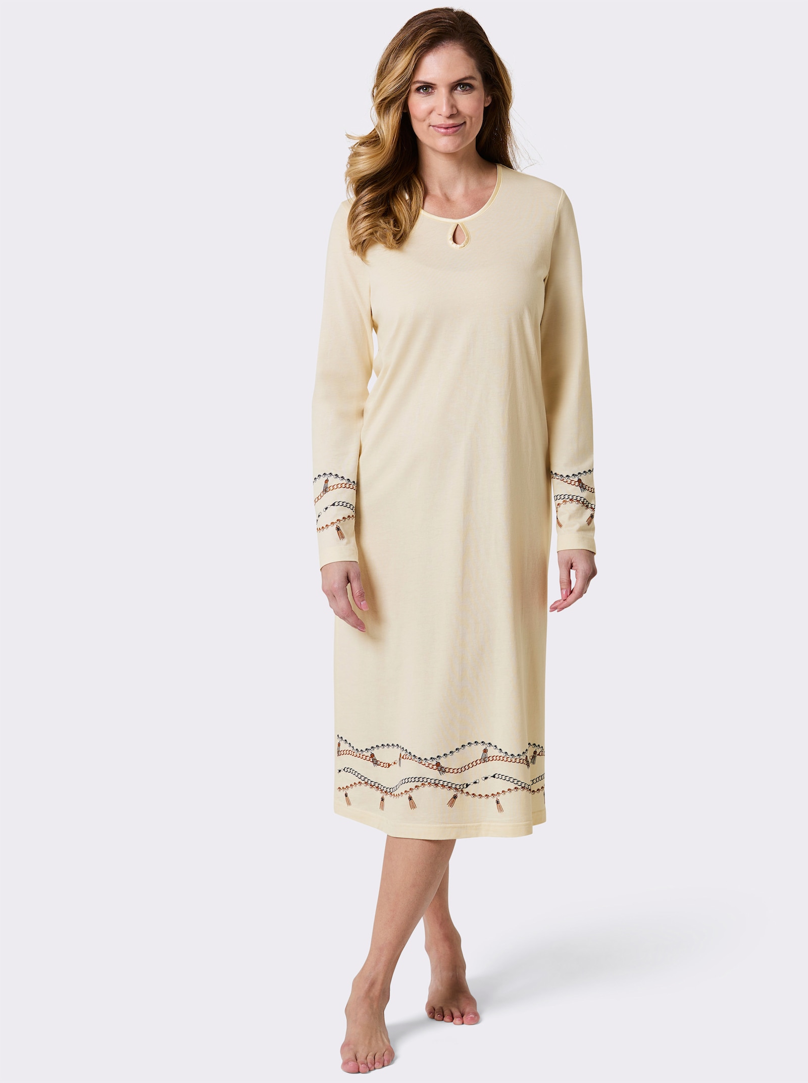 wäschepur Nachthemd mit Kettendruck - champagner-marine-bedruckt