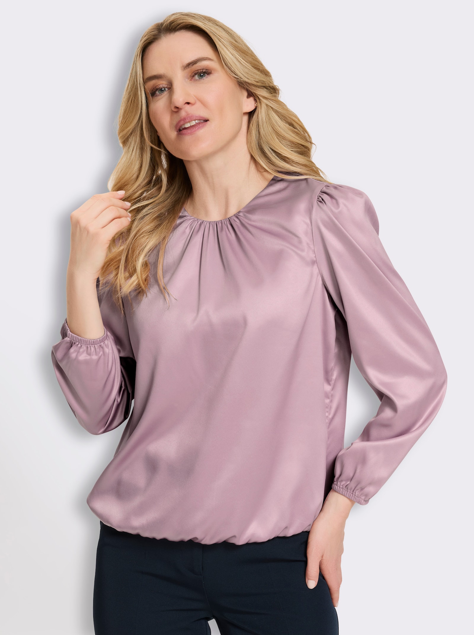 Satinbluse mit Raffung - hortensie
