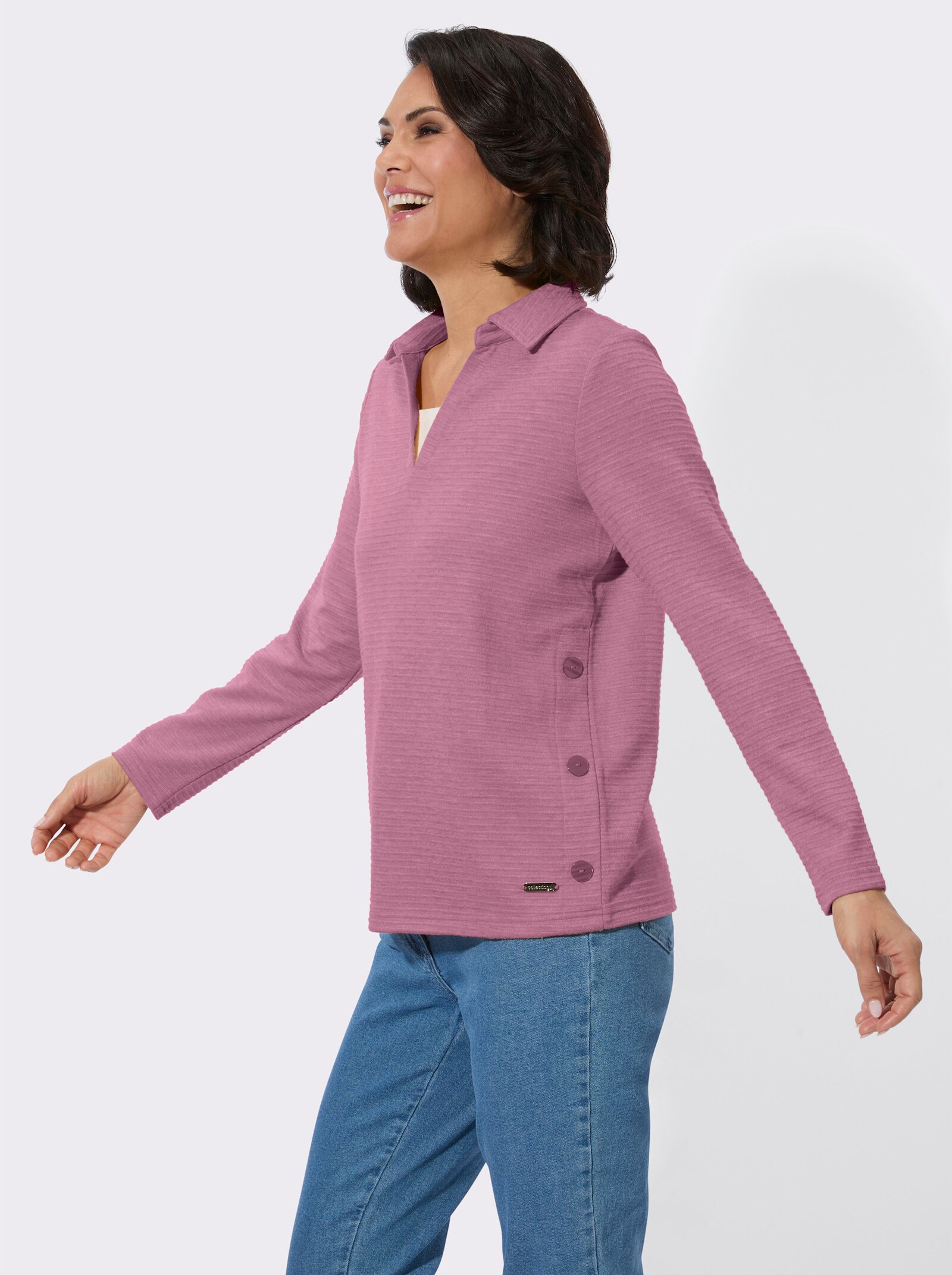 Poloshirt mit seitlicher Knopfleiste - malve-meliert