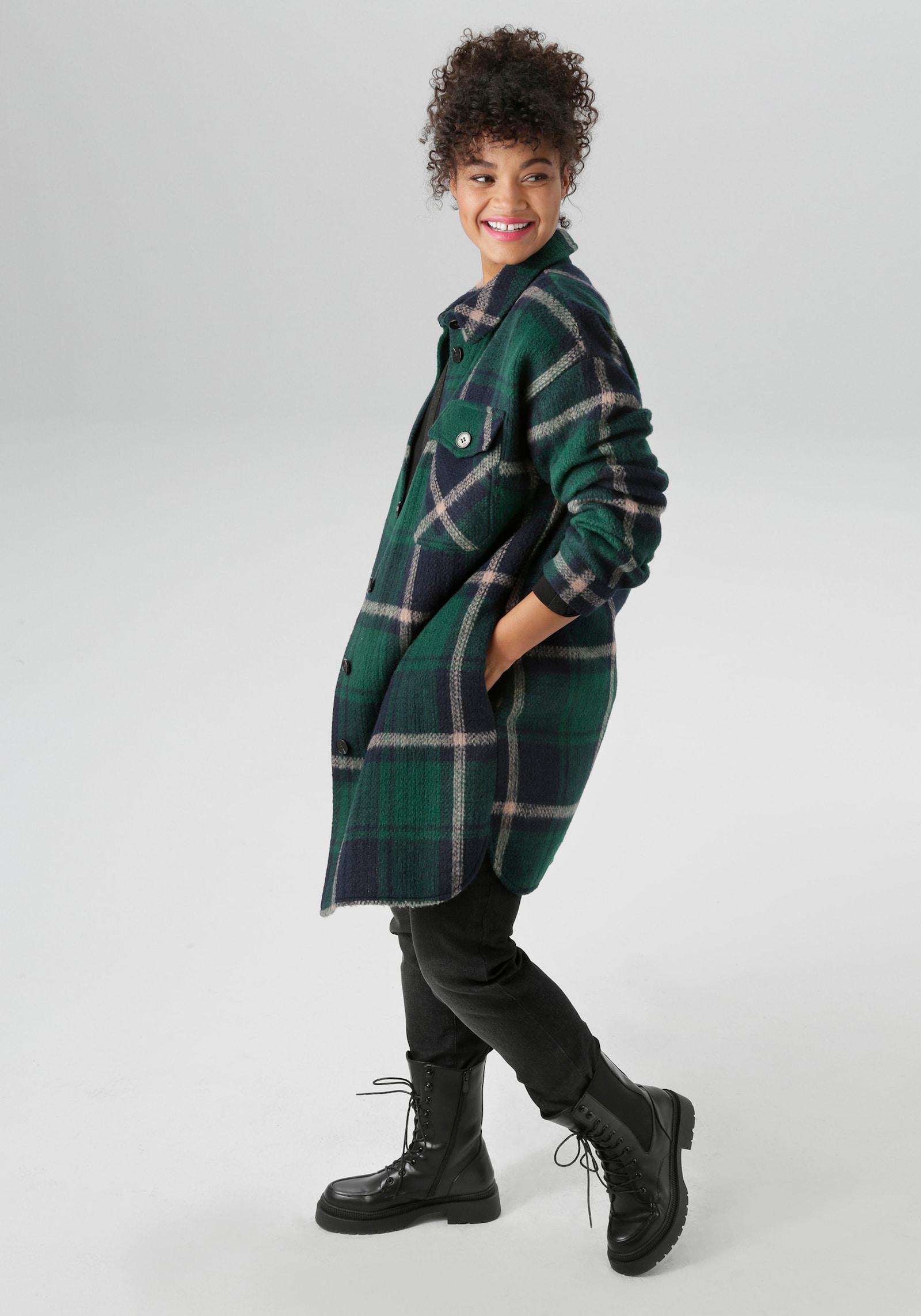 Aniston PLUS Langjacke - check grün-blau-beige