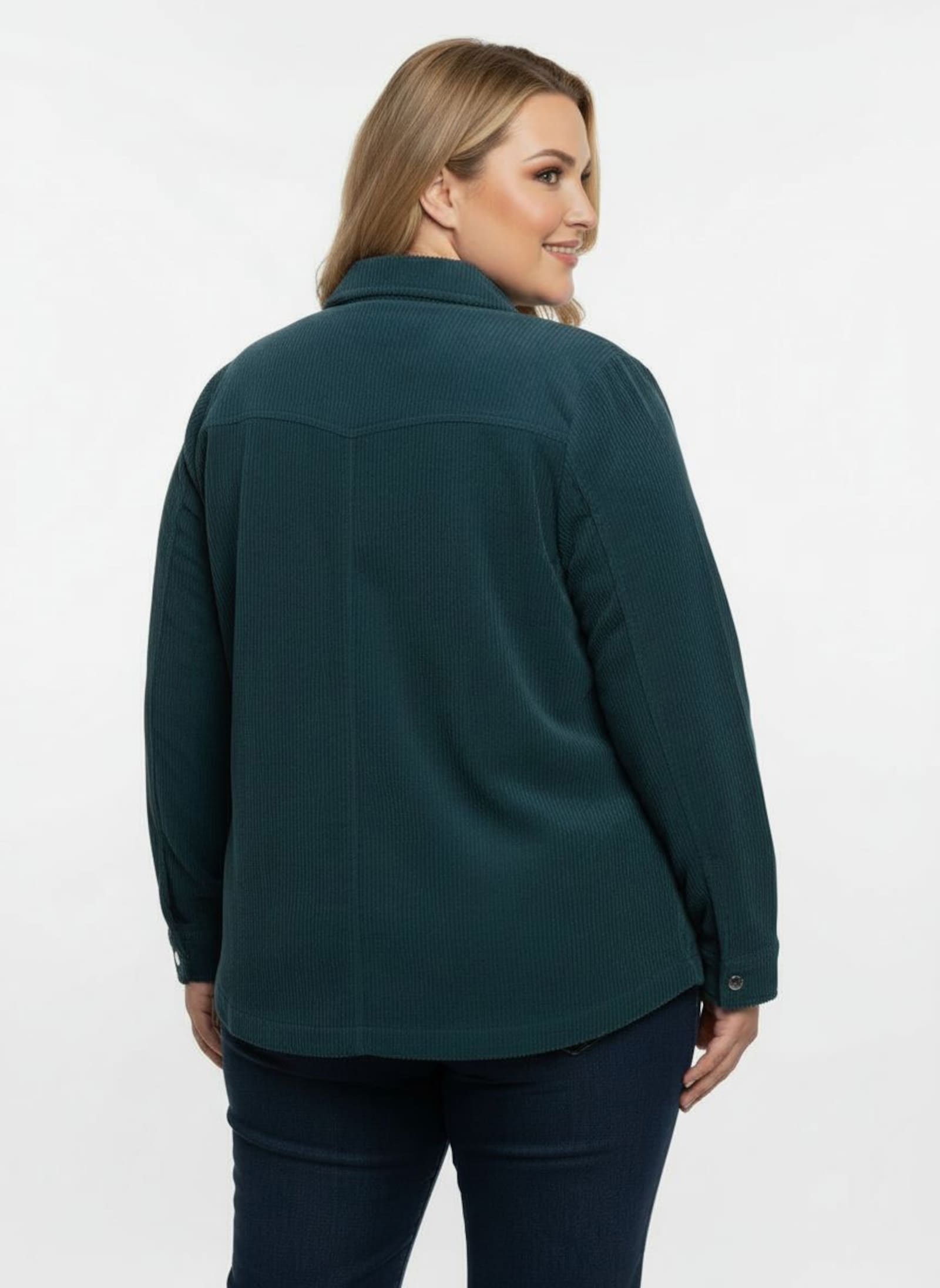 Cordjacke mit Hemdkragen - petrol