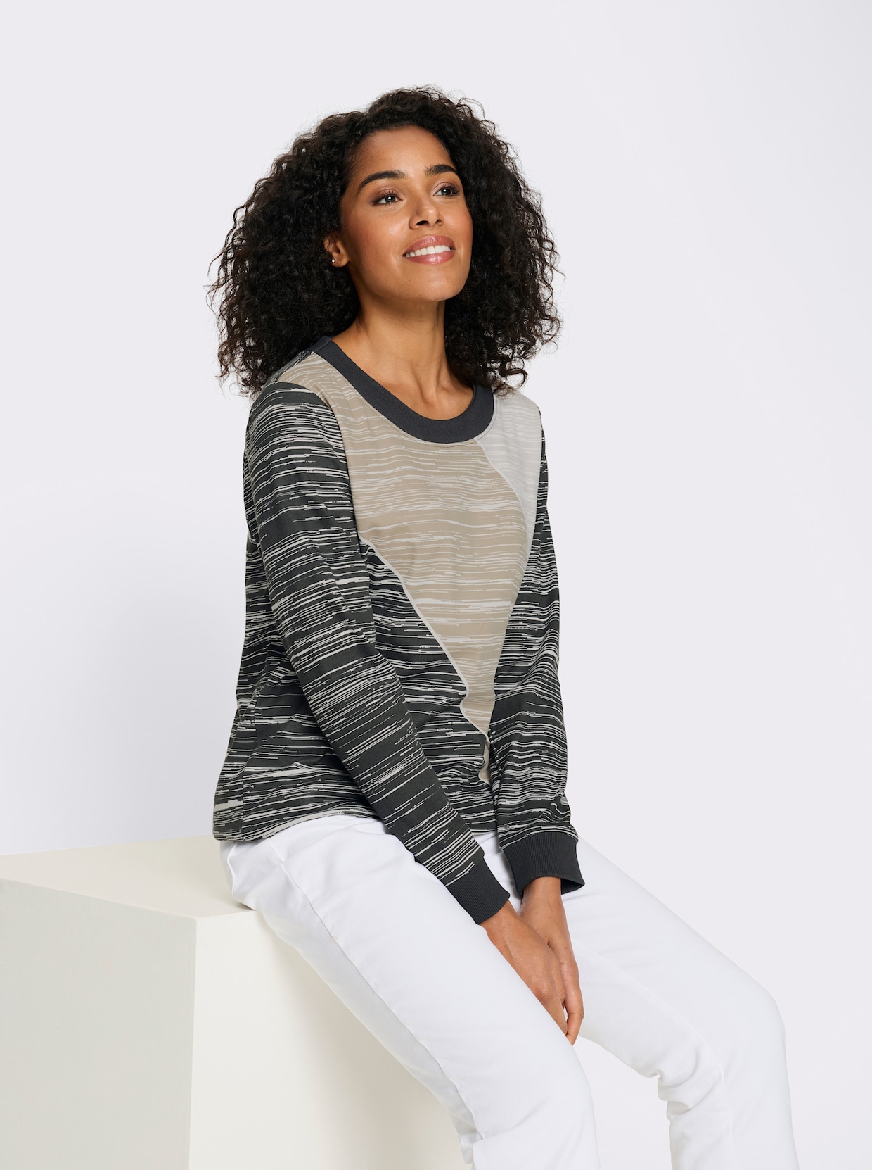 Sweatshirt mit Grafik-Print - graphit-ecru-bedruckt