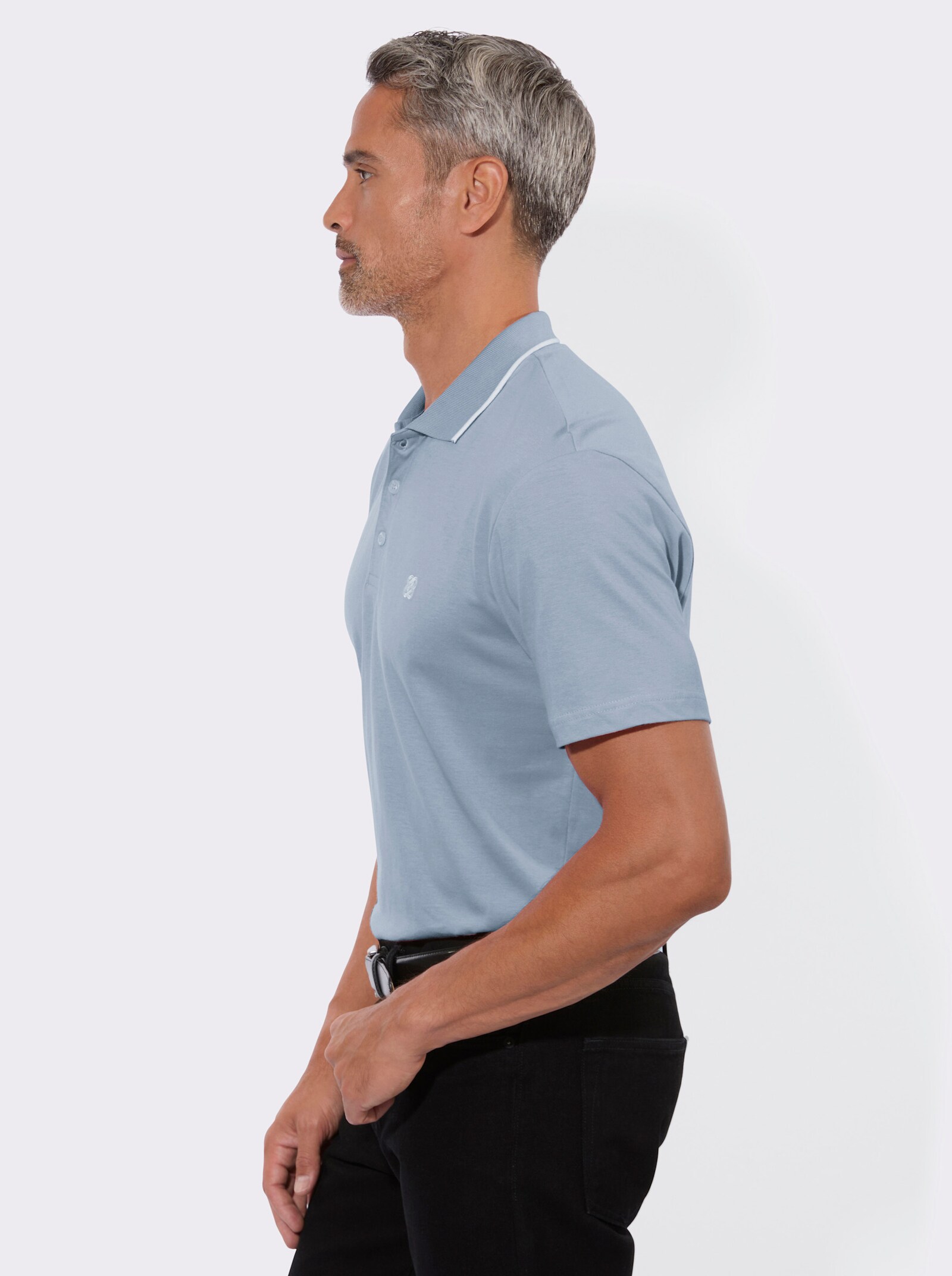 Poloshirt mit Kontrast-Details - eisblau