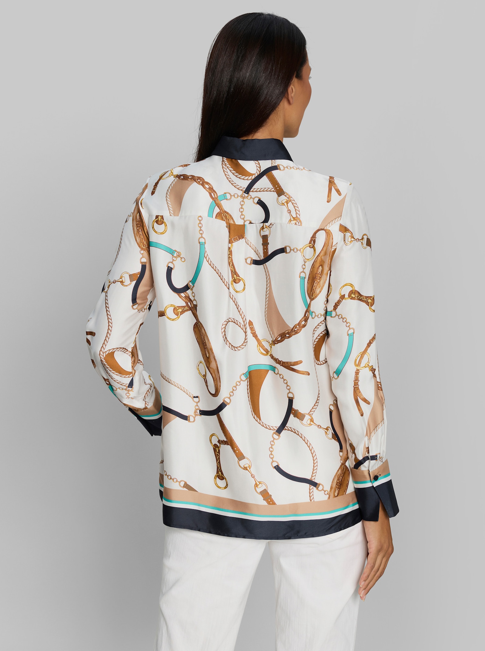 heine Satinbluse mit Ketten-Print - ecru-marine-bedruckt