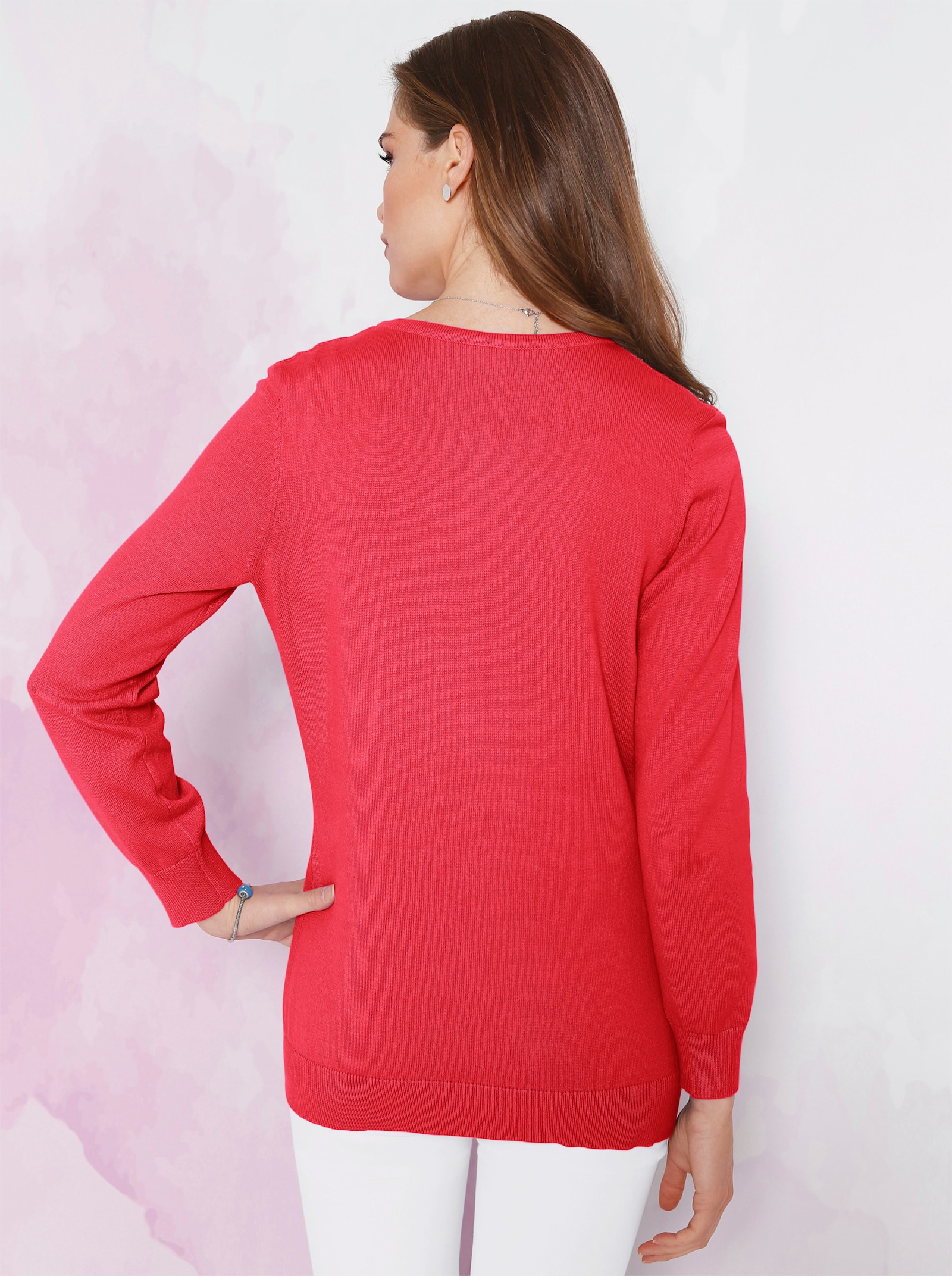 Strickjacke aus reiner Baumwolle - korallenrot