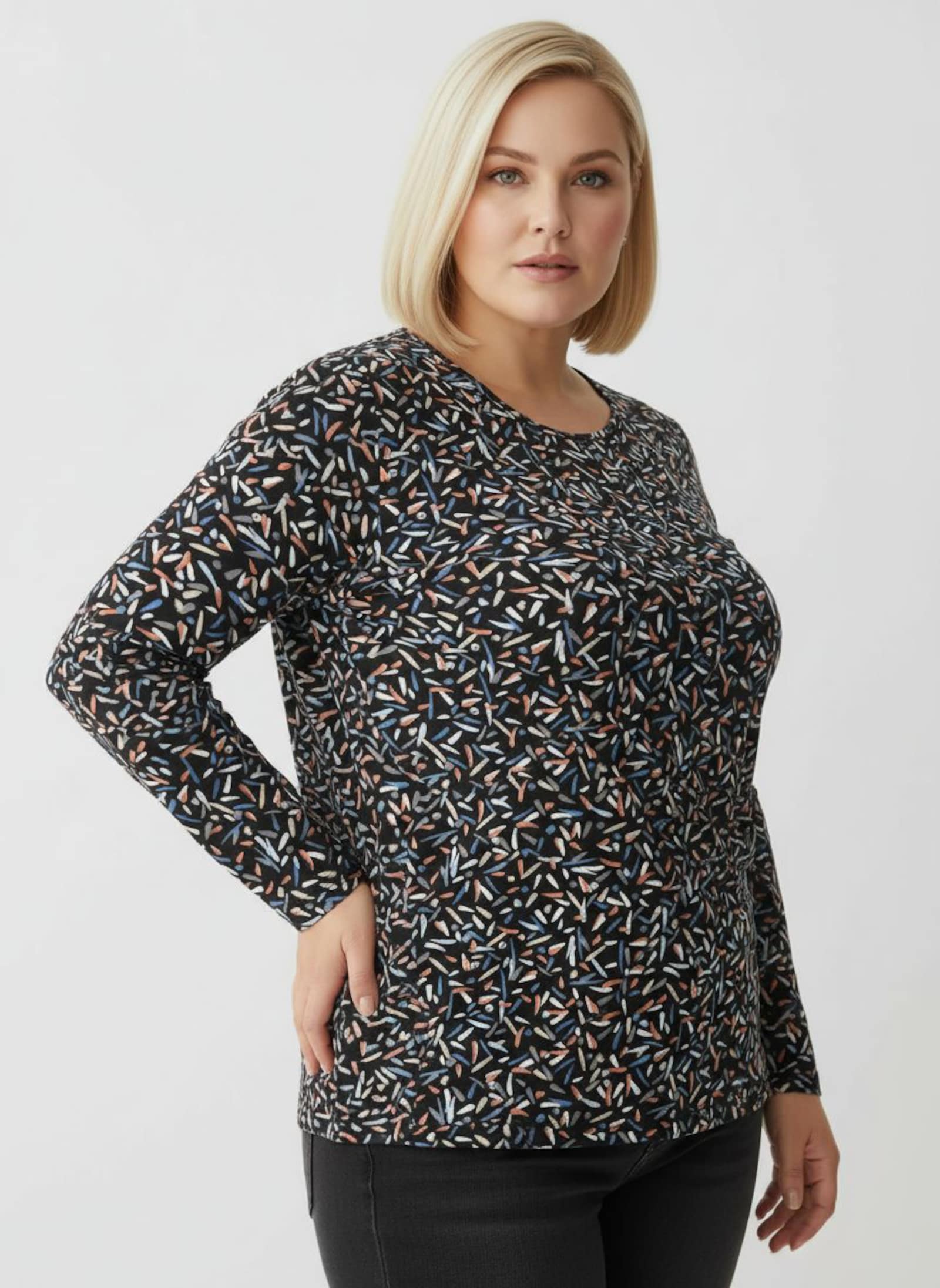 Langarmshirt mit Grafik-Dessin - schwarz-papaya-bedruckt