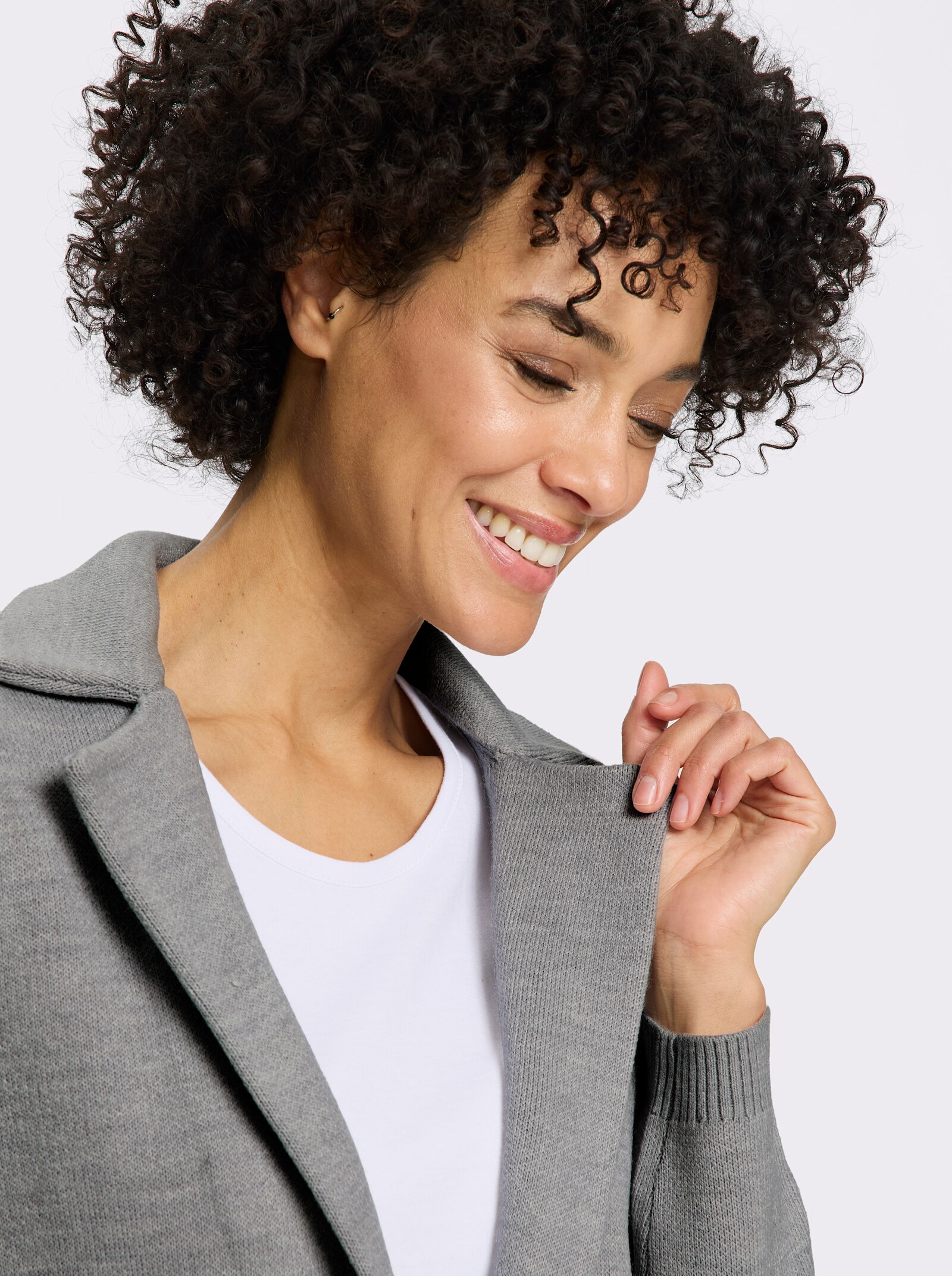 Jacquardstrickjacke im Blazer-Stil - steingrau-meliert