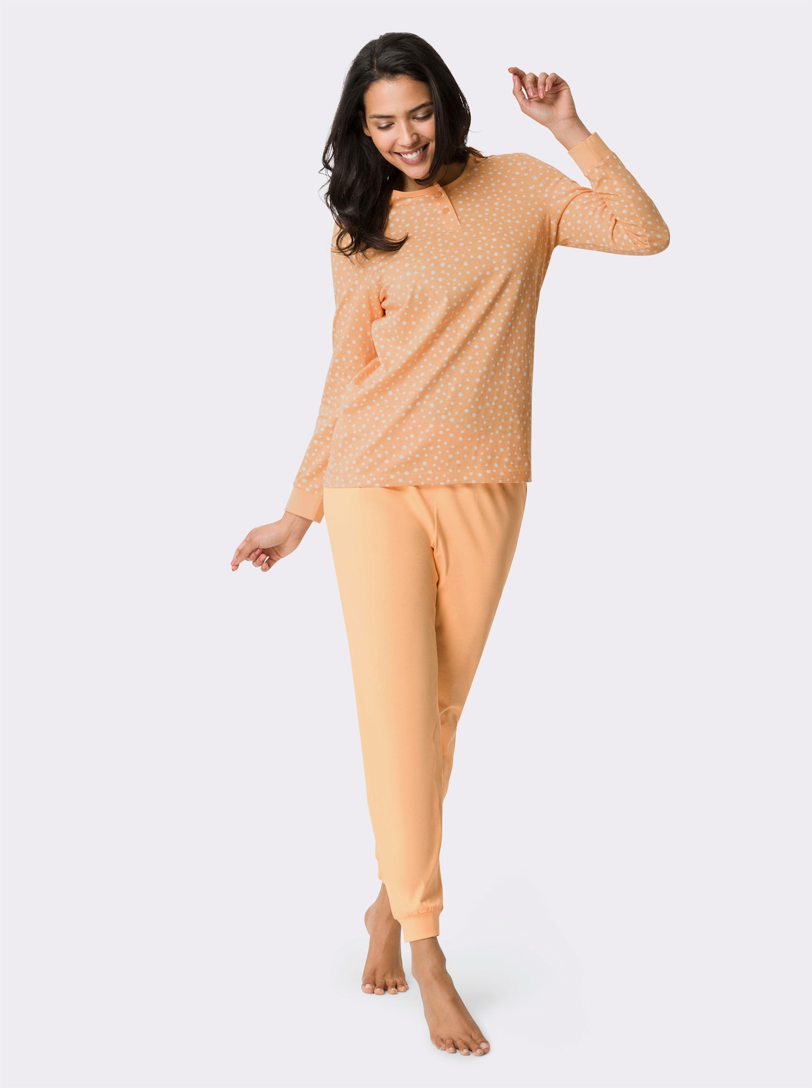 Schlafanzug mit elastischen Bündchen - apricot-ecru