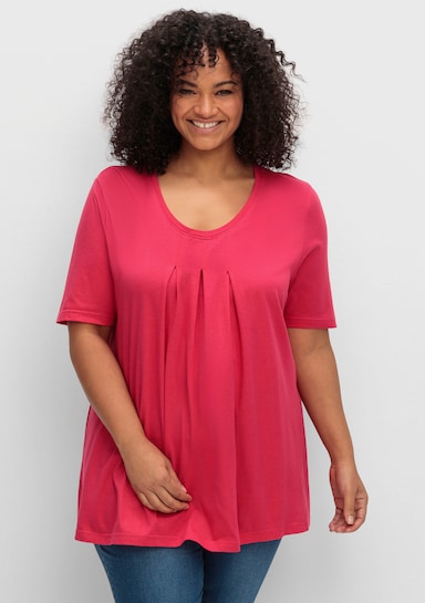 sheego T-Shirt in A-Linie, mit Kellerfalte am Ausschnitt - magenta