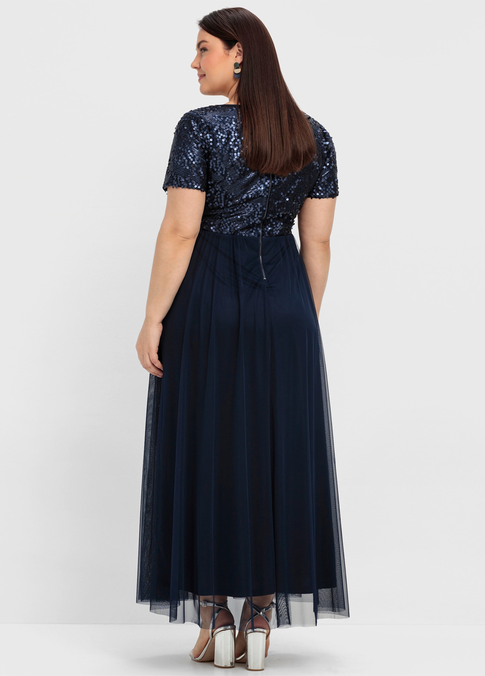 sheego Abendkleid in A-Linie, mit Pailletten - marine