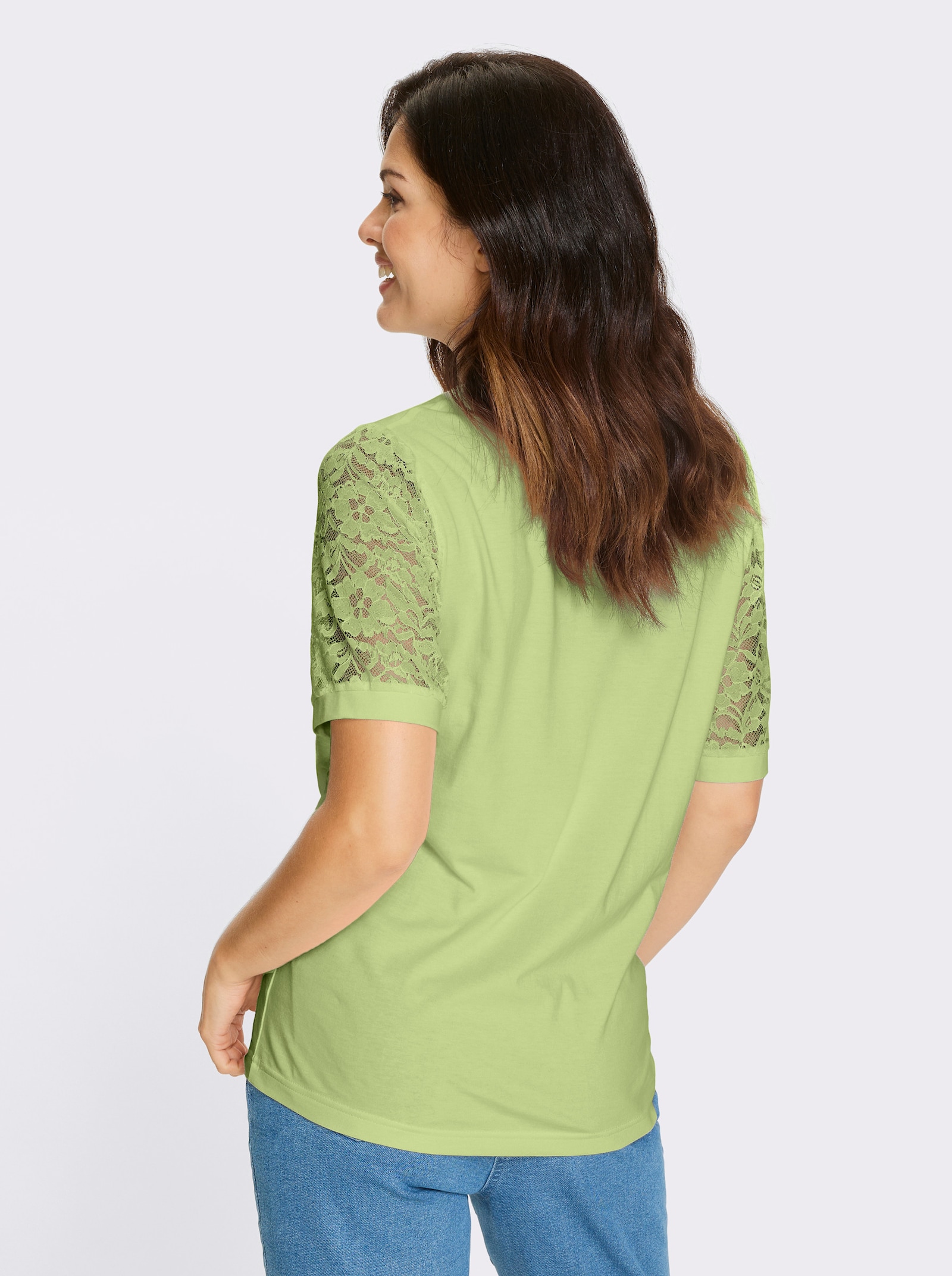 Kanten shirt met pofmouwen - pistache