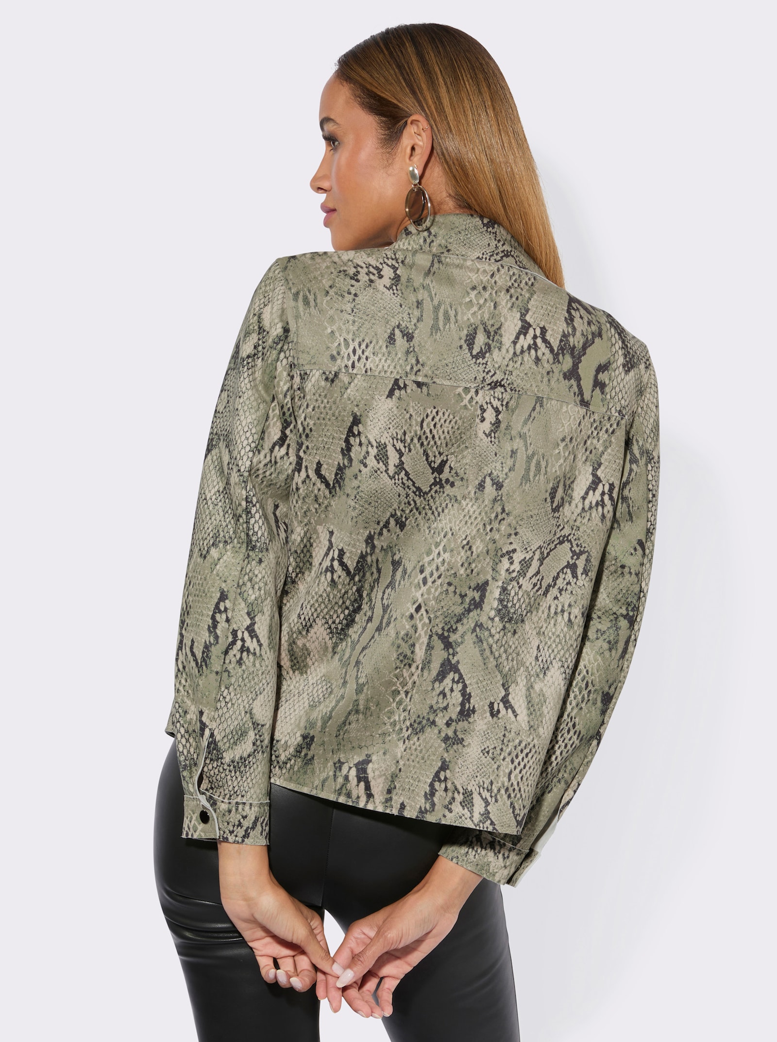 Lederimitat-Blazer im Schlangen-Print - elfenbein-graphit-bedruckt