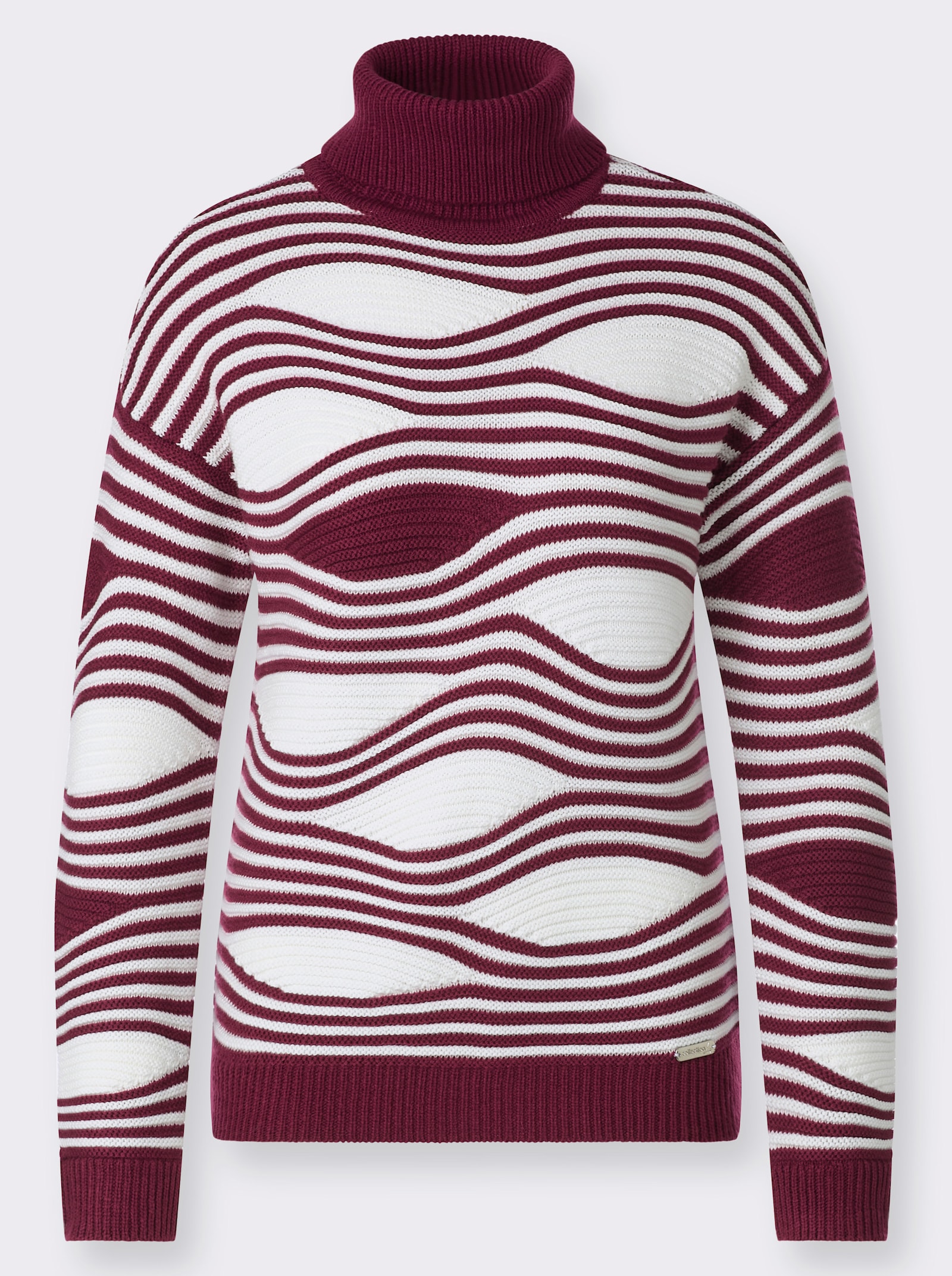 Rollkragenpullover mit Intarsienmuster - bordeaux-ecru-gemustert